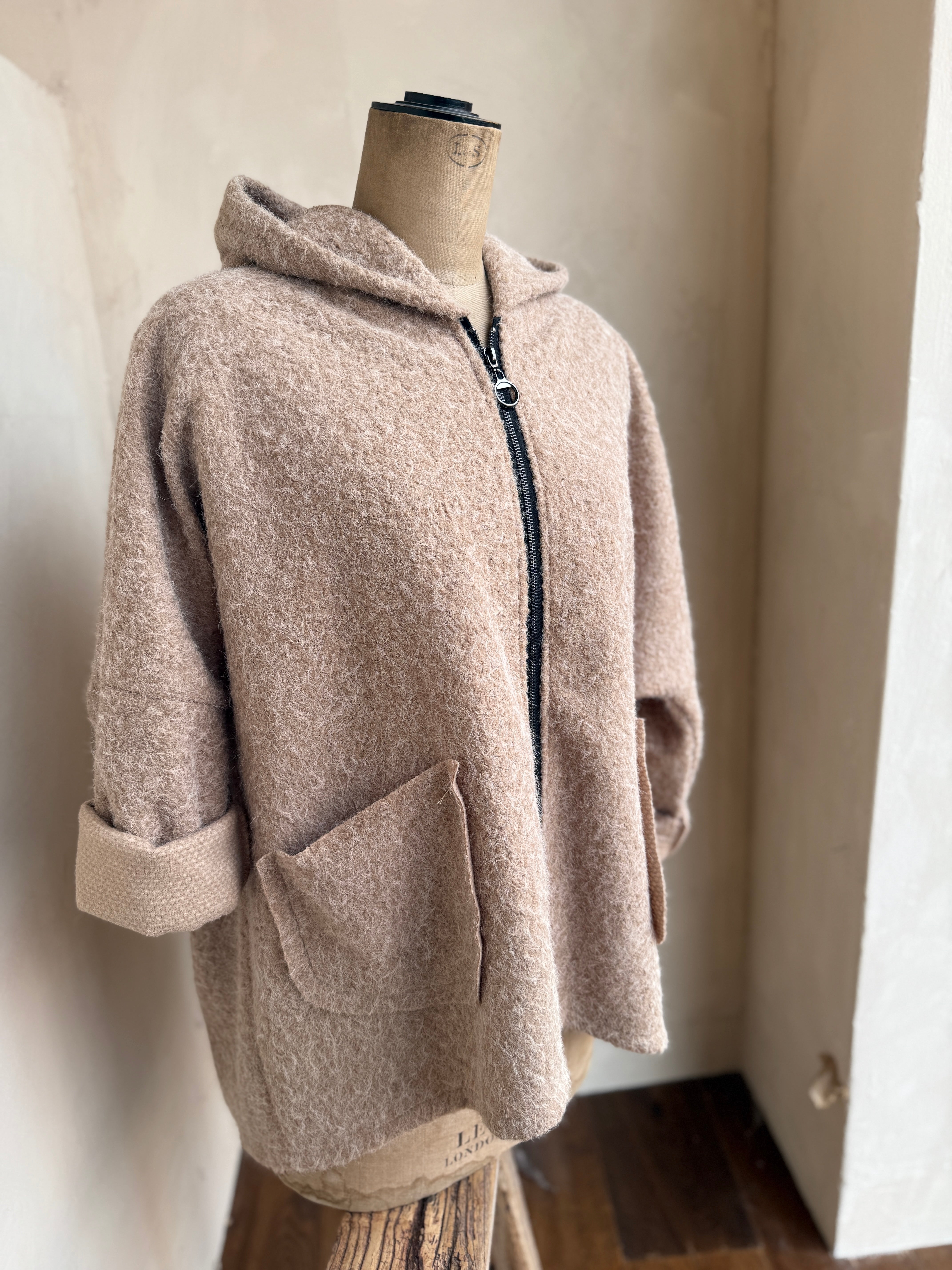 Boiled Wool Blend Hooded Jacket