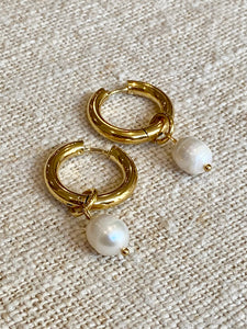 Gold & Pearl Hoop Earrings