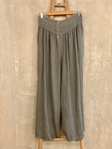 Linen button palazzo trousers
