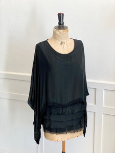 Silk ruffle batwing top