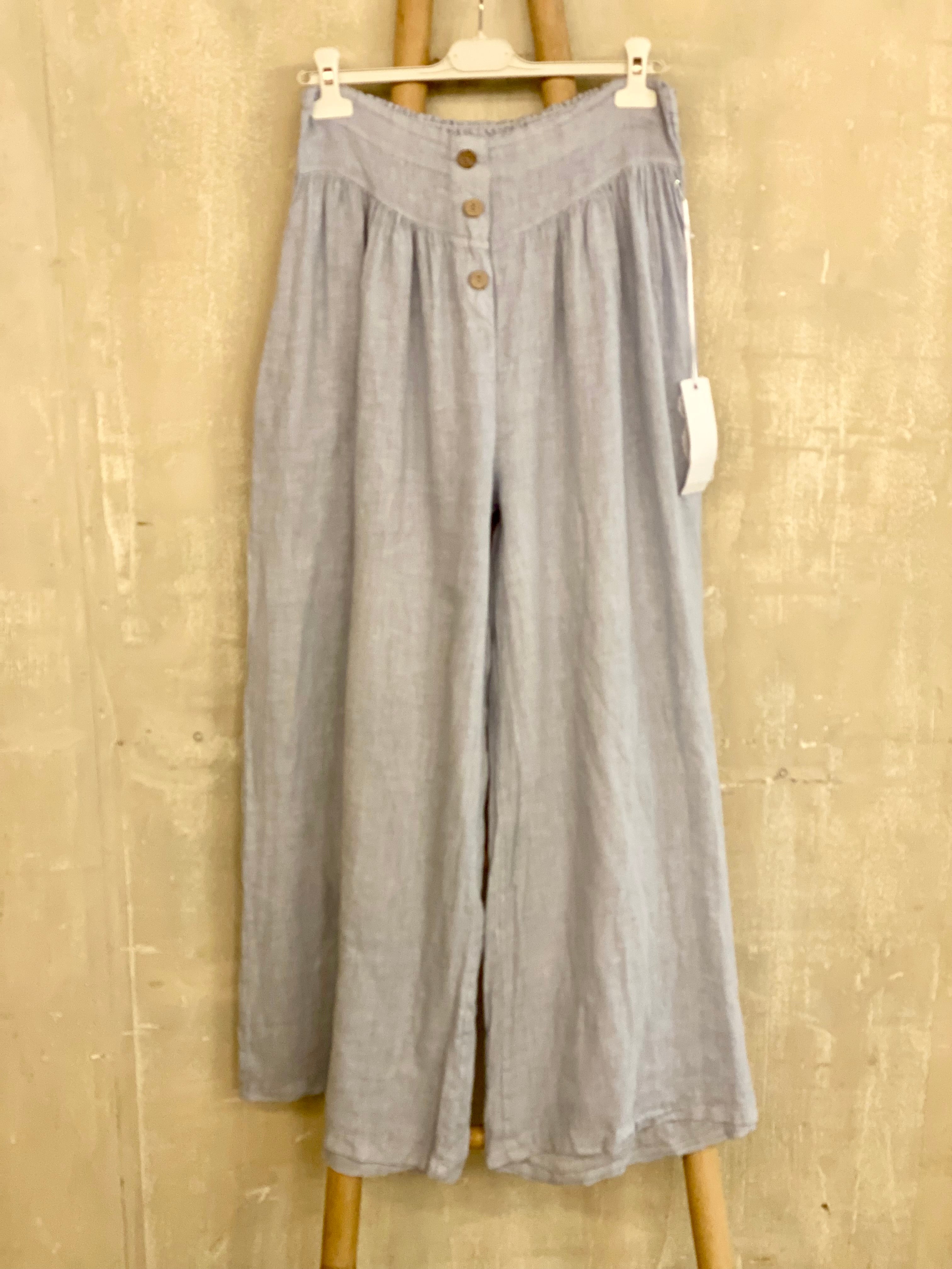 Linen button palazzo trousers