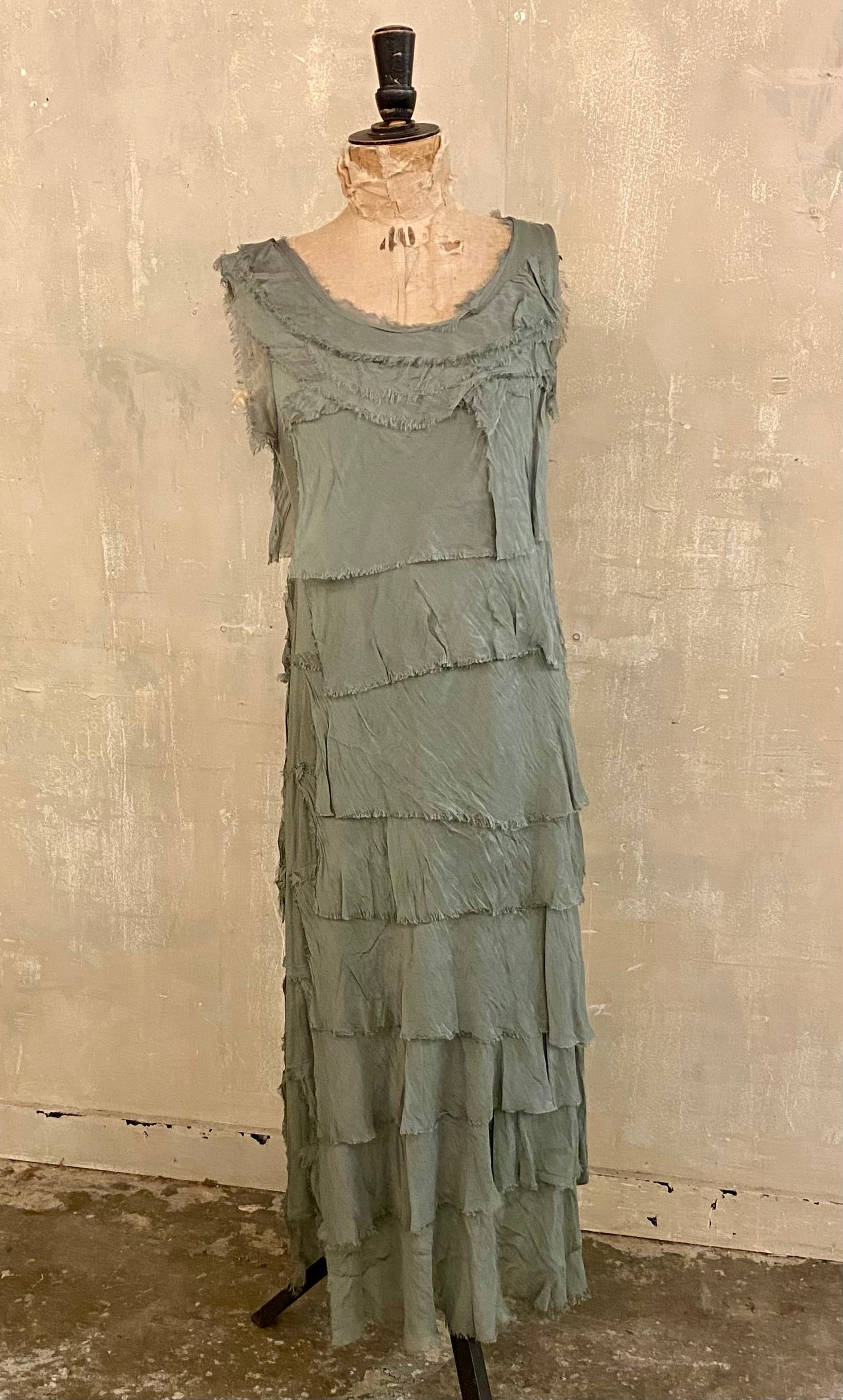 Sleeveless silk ruffle dress