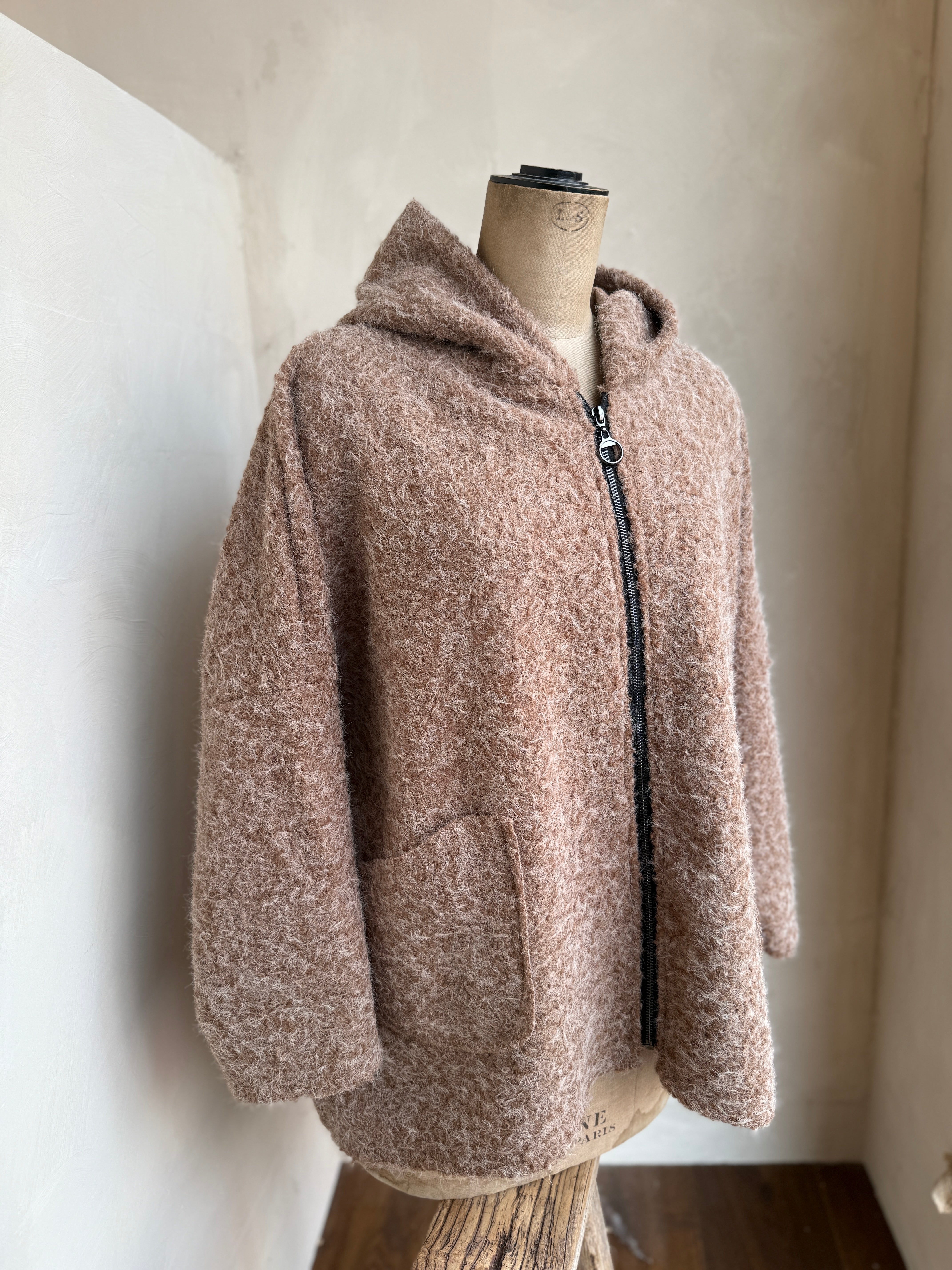Boiled Wool Blend Hooded Jacket