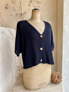 Crop sleeve fine knit cardigan