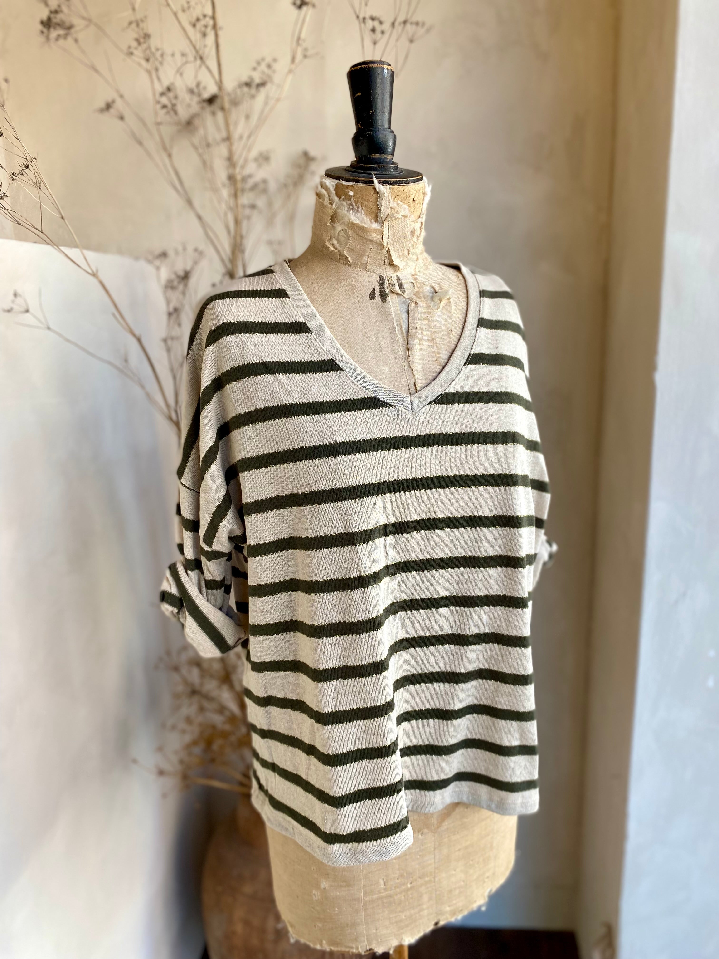 Gold embroidered striped top