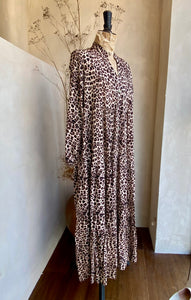 Tiered leopard print maxi dress