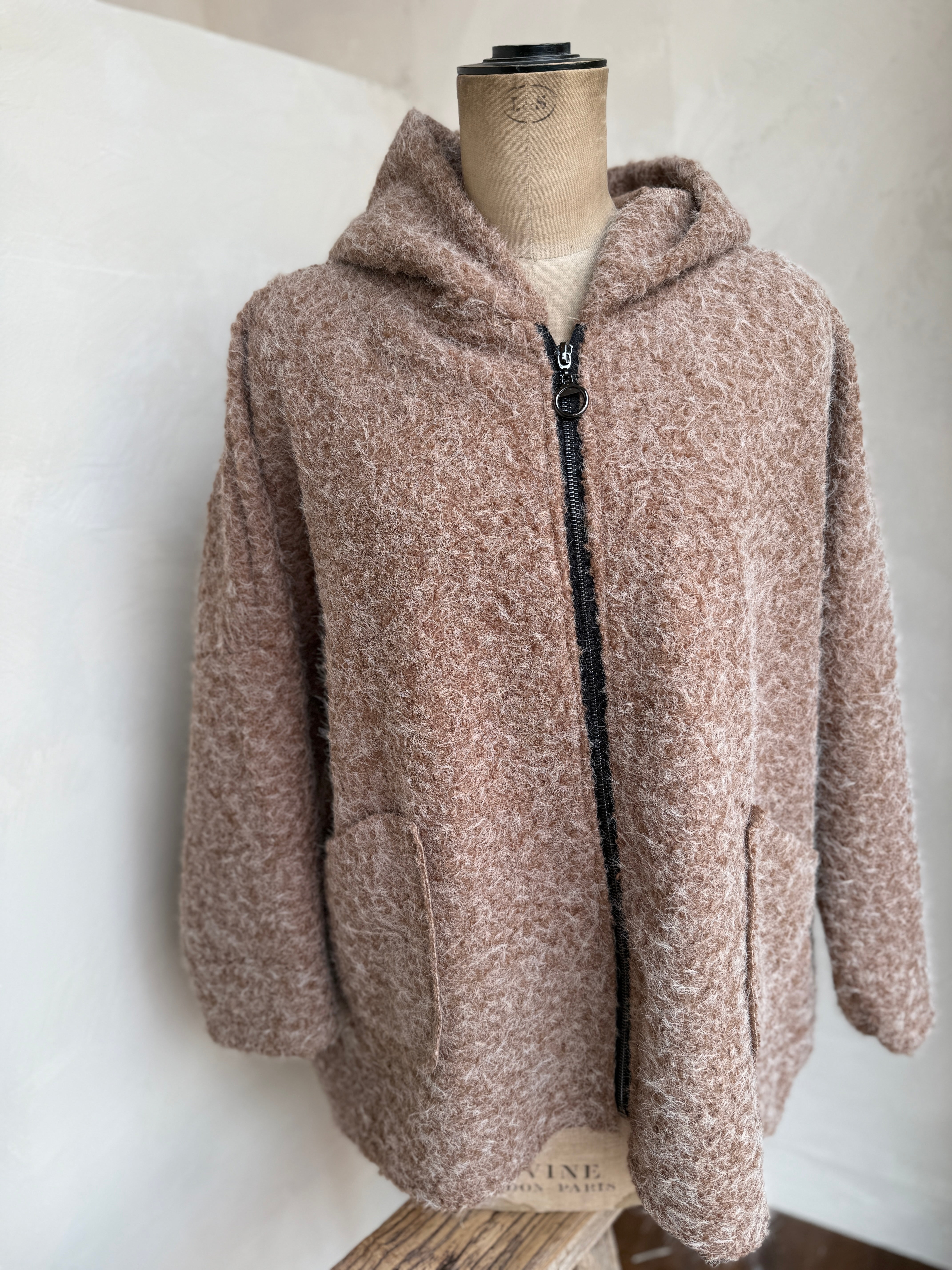 Boiled Wool Blend Hooded Jacket
