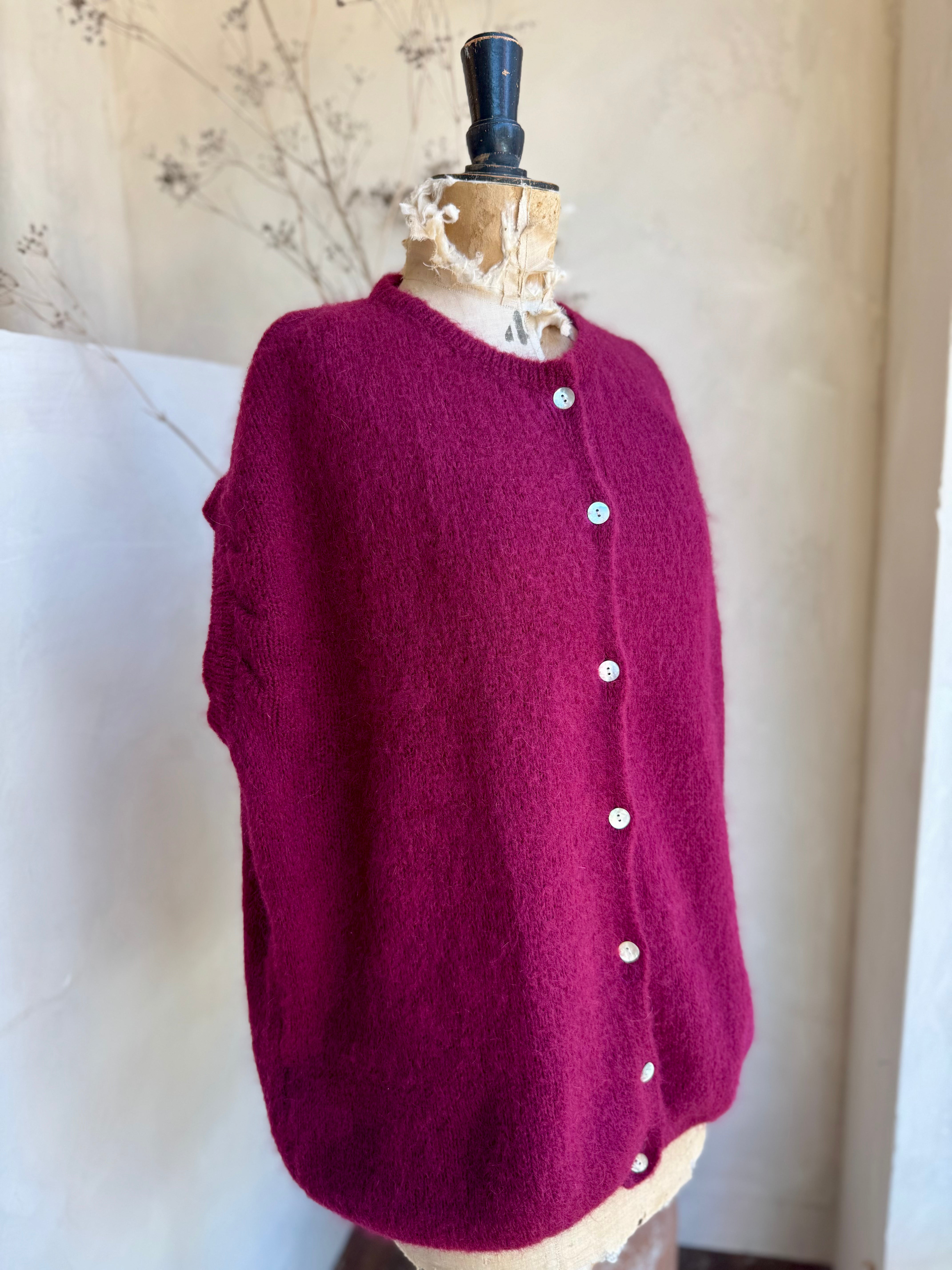 Mohair Longline Pintuck Sleeve Cardigan