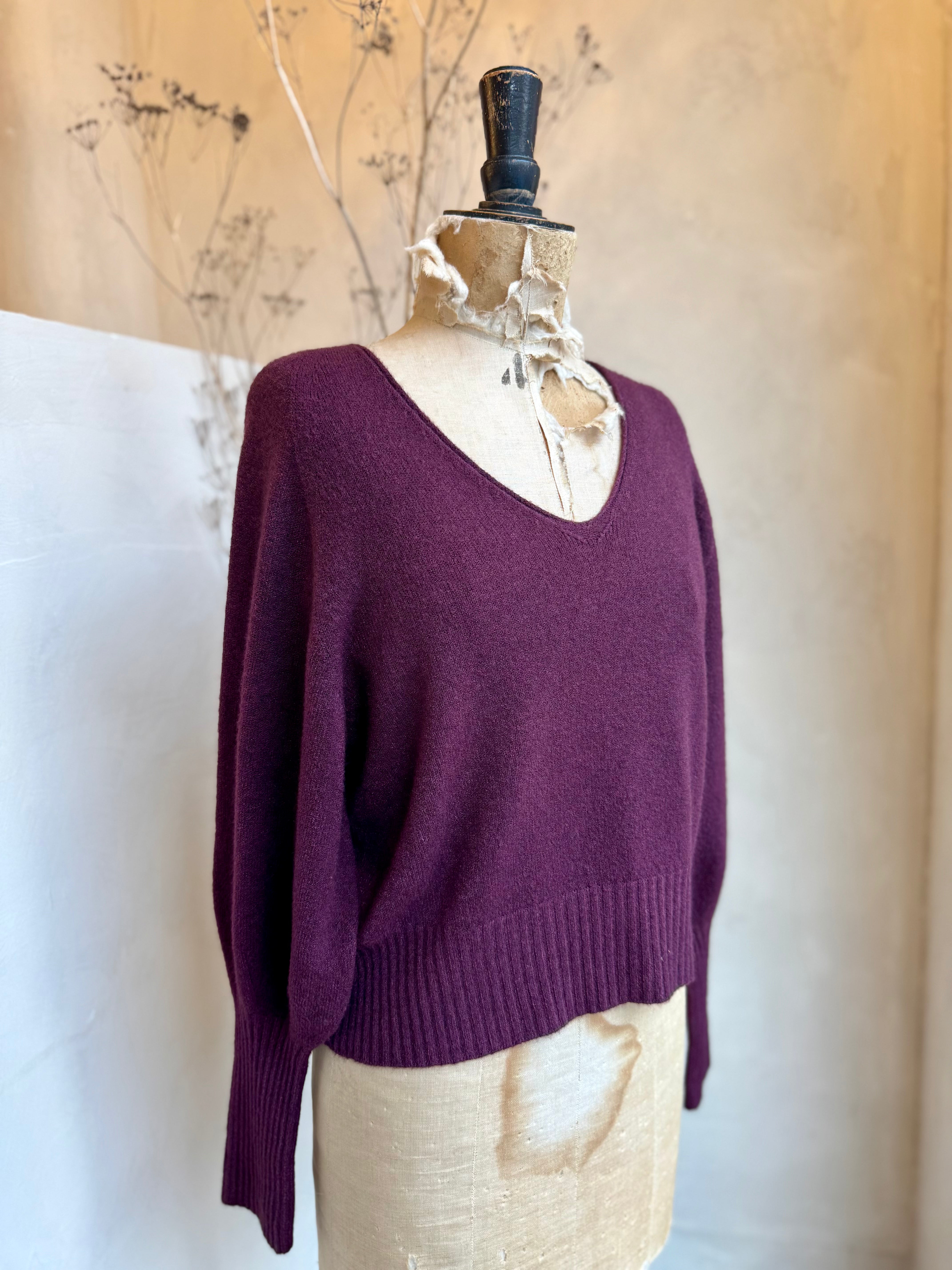 V-neck balloon sleeve knit