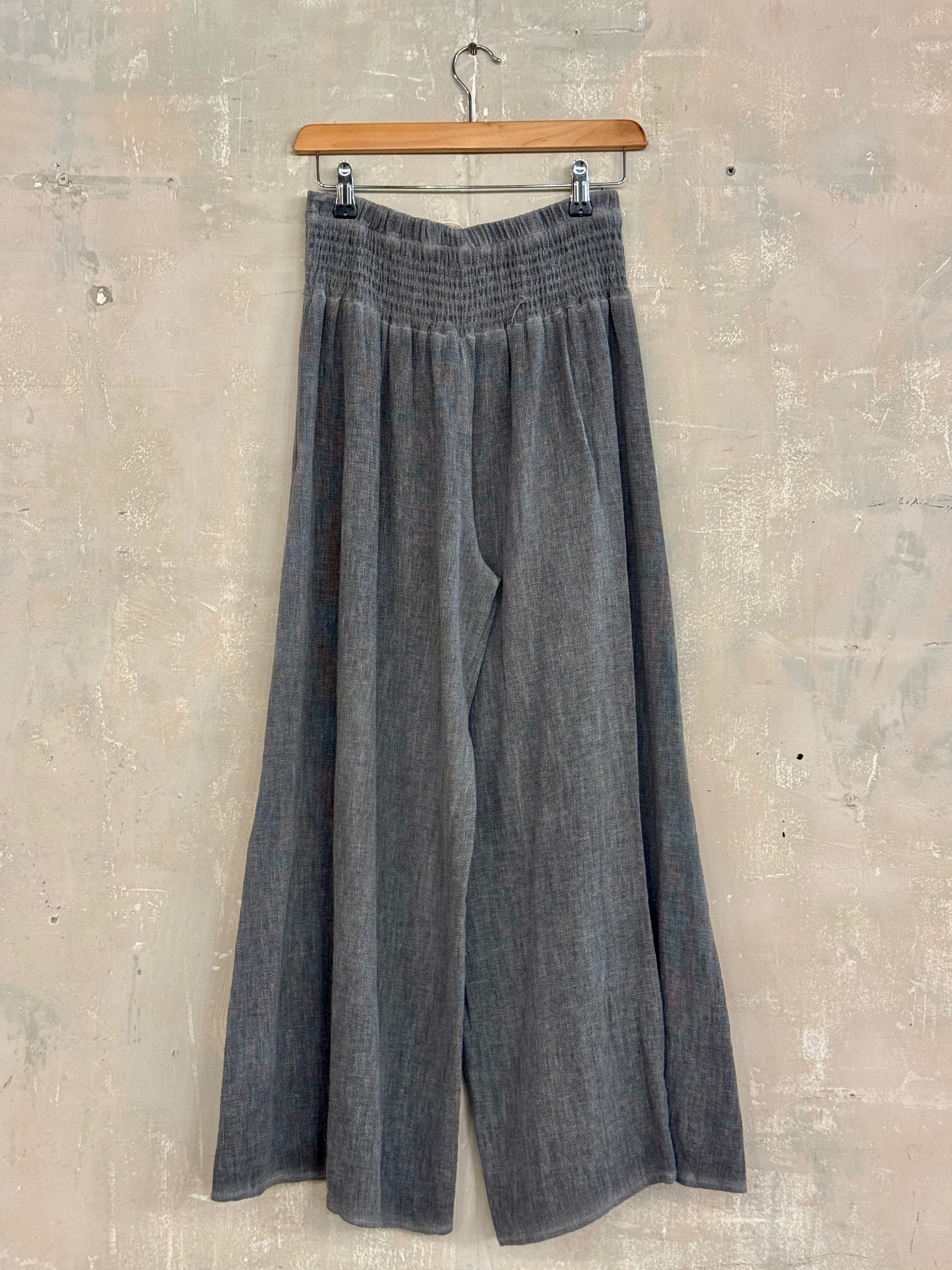 Shirred Waist Wide Leg Gauze Trousers