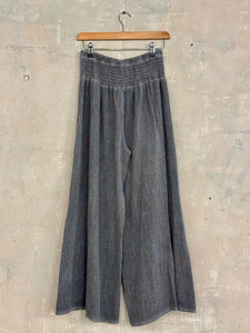 Shirred Waist Wide Leg Gauze Trousers