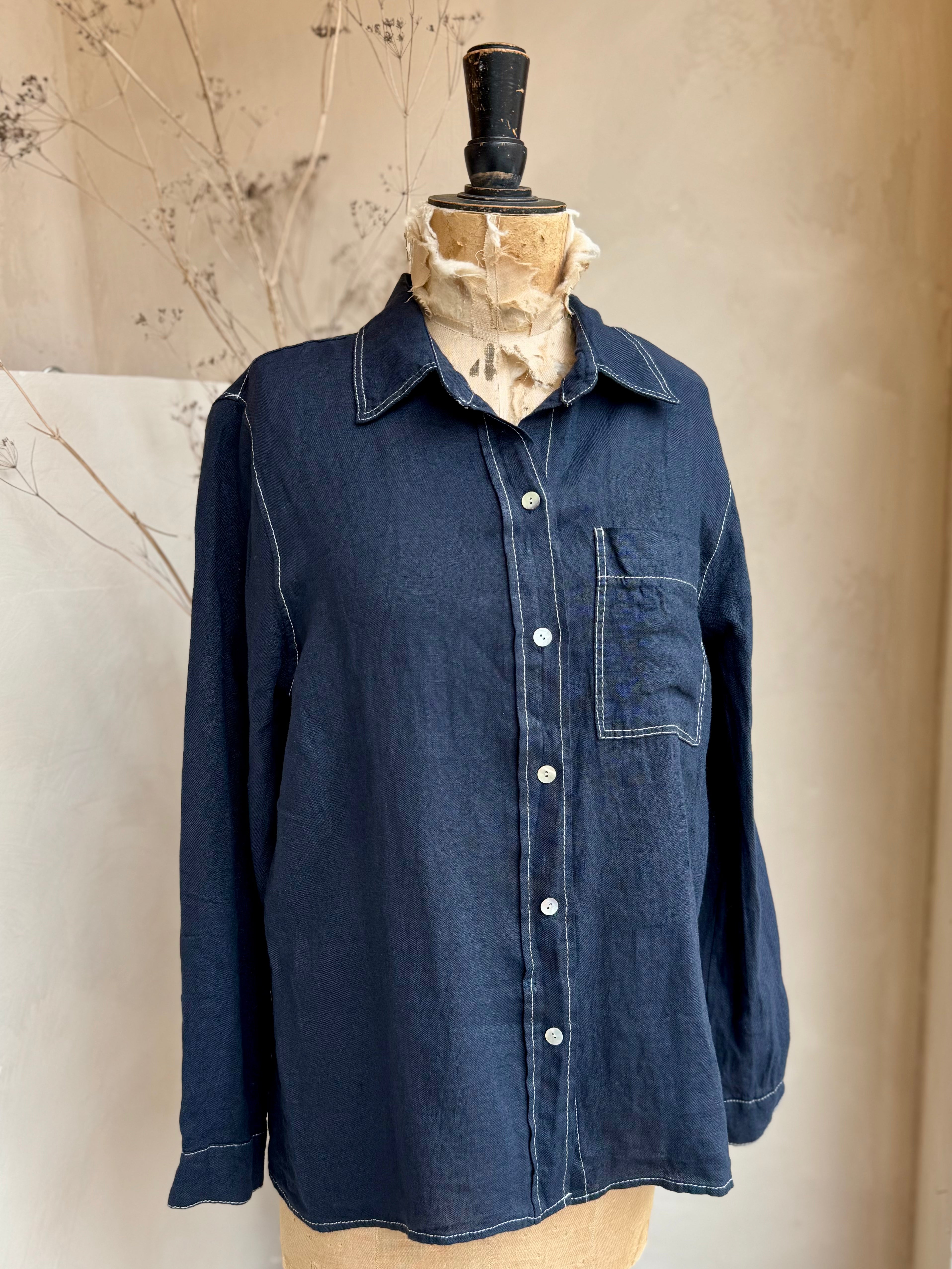 Contrast Stitch Linen Shirt