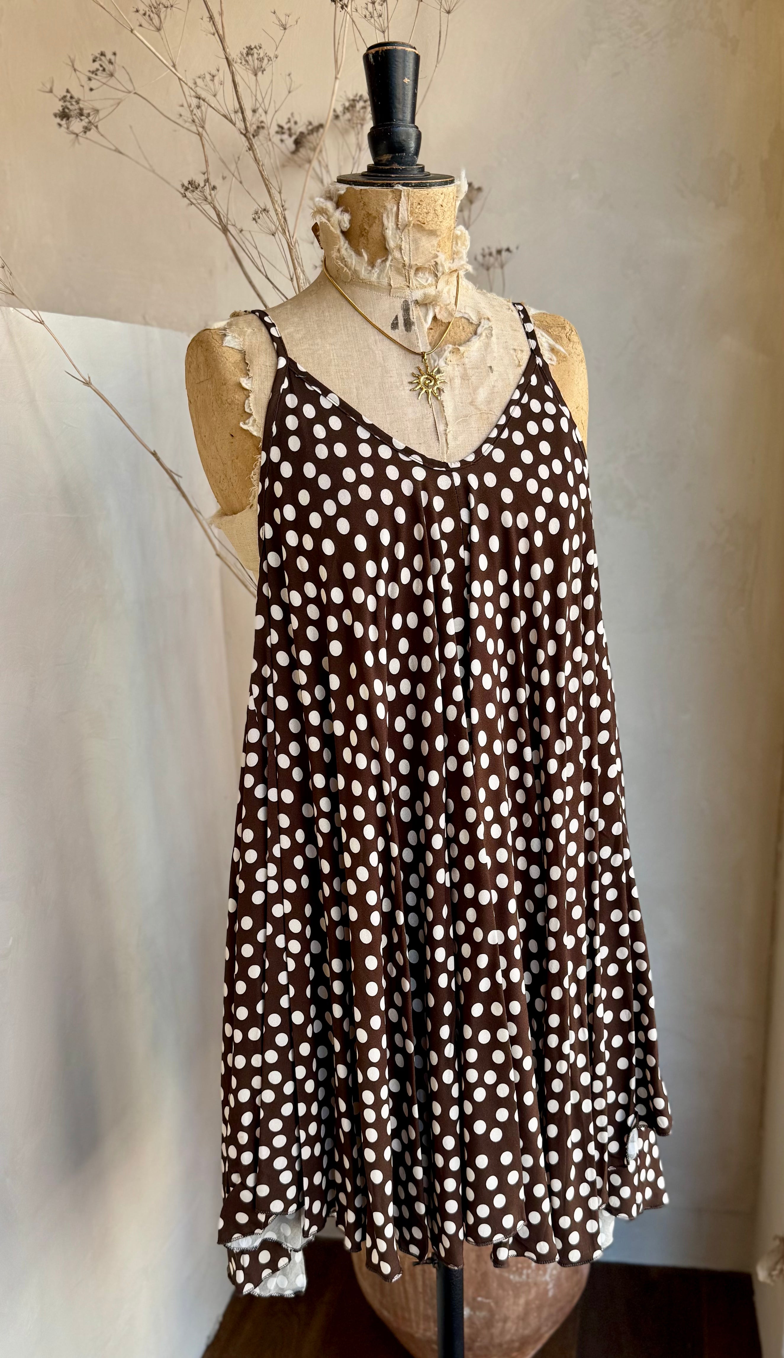 Polka Dot Strappy Swing Dress