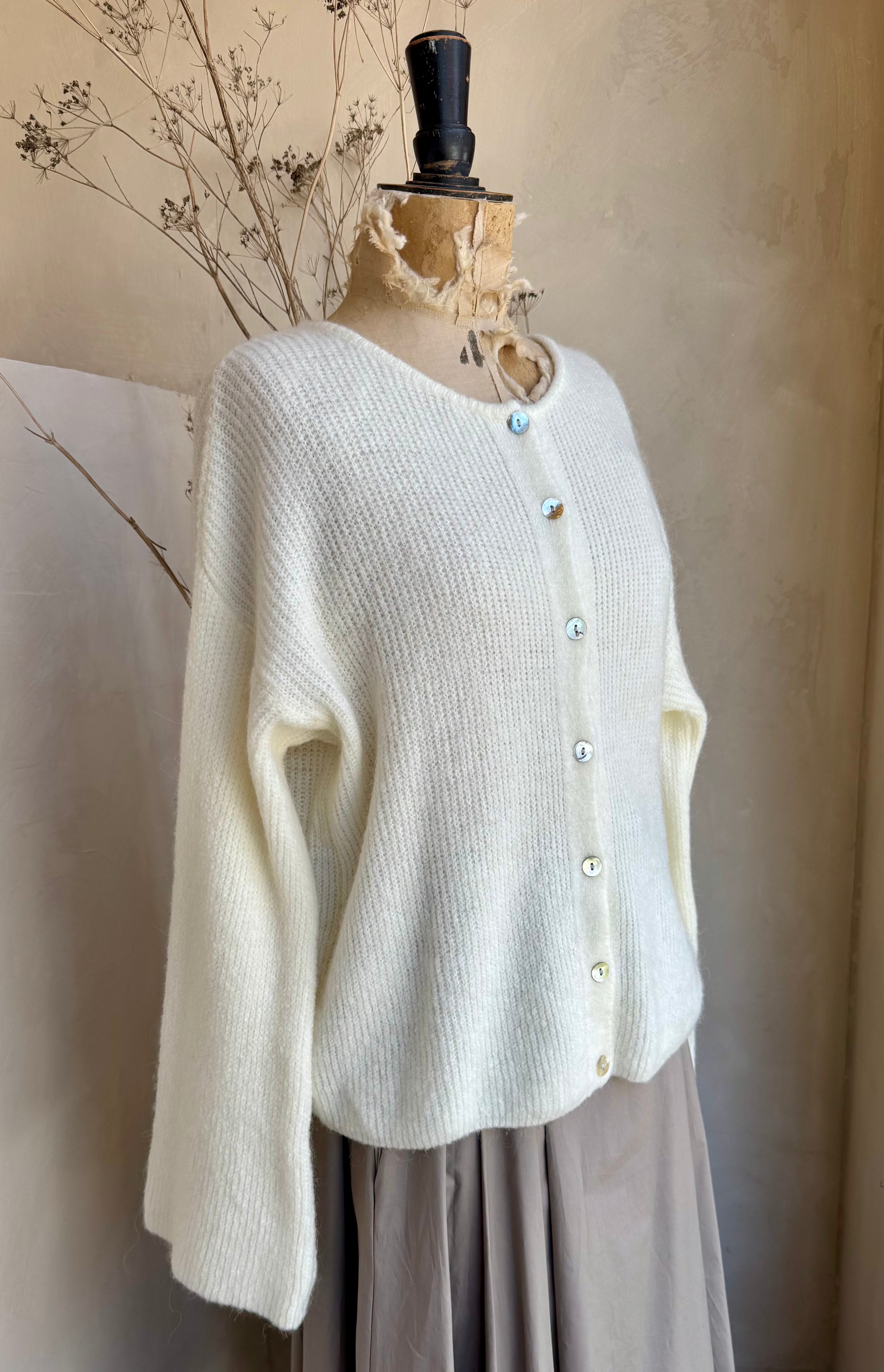 Alpaca Flare Sleeve Ribbed Cardigan
