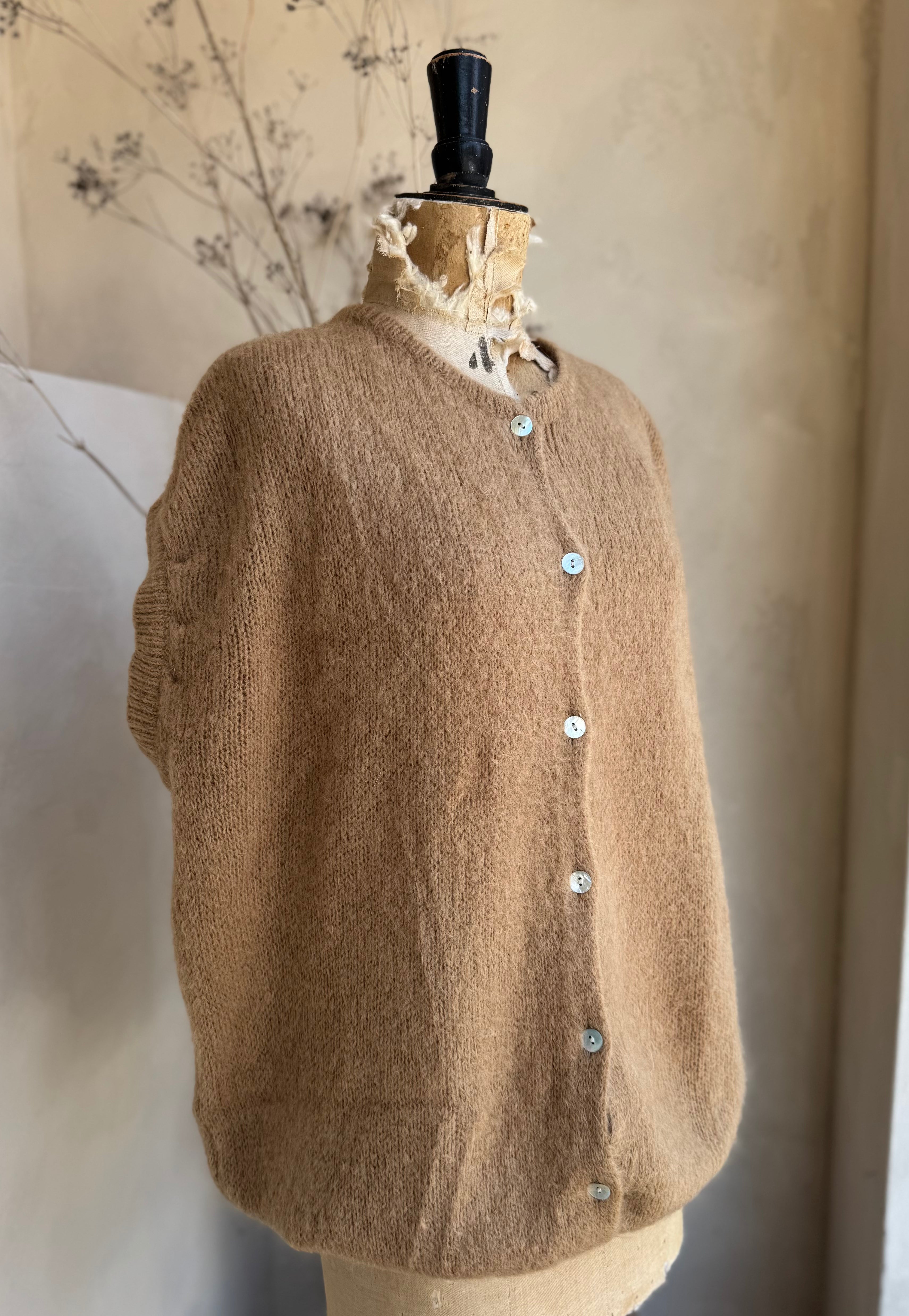 Mohair Longline Pintuck Sleeve Cardigan