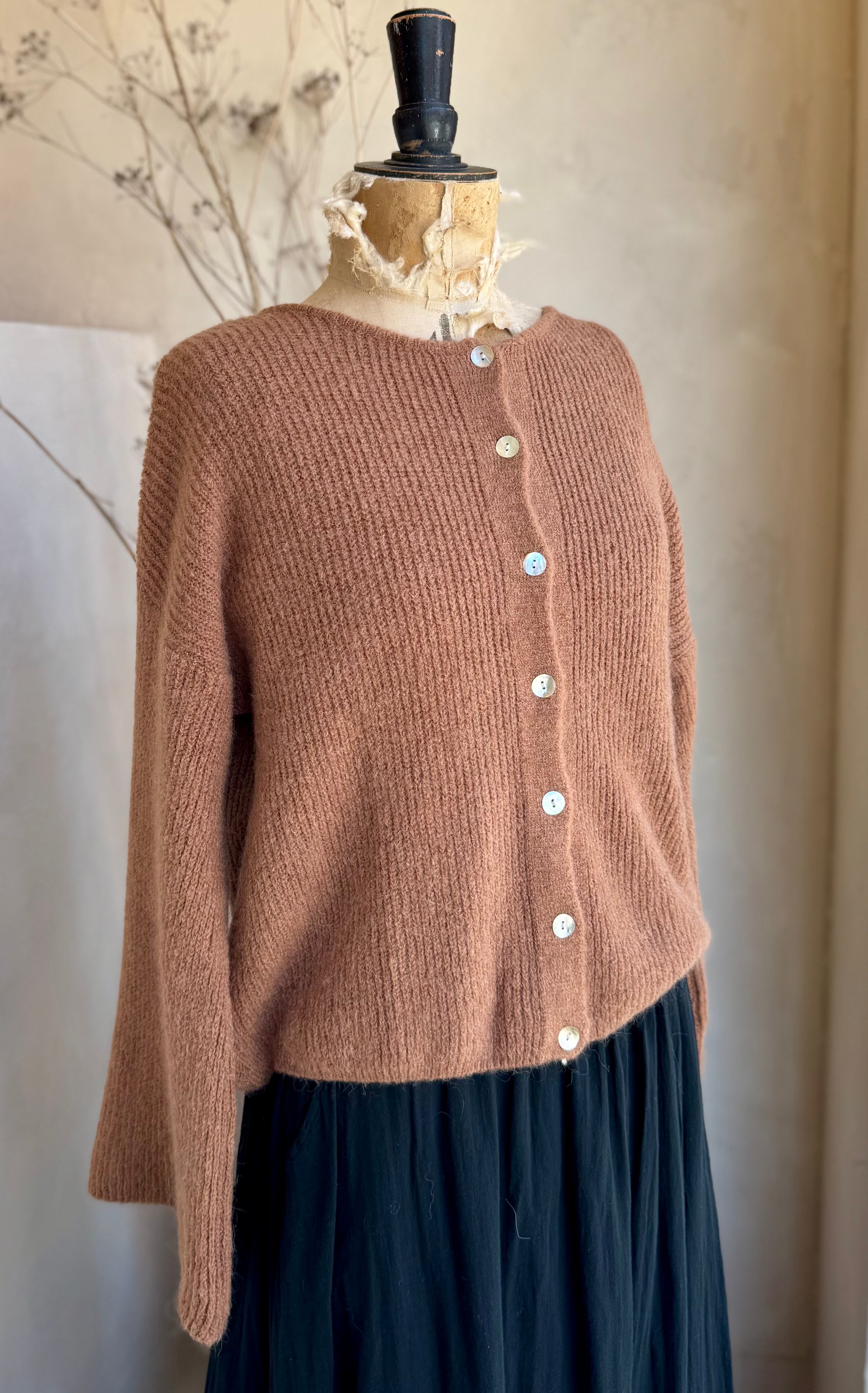 Alpaca Flare Sleeve Ribbed Cardigan
