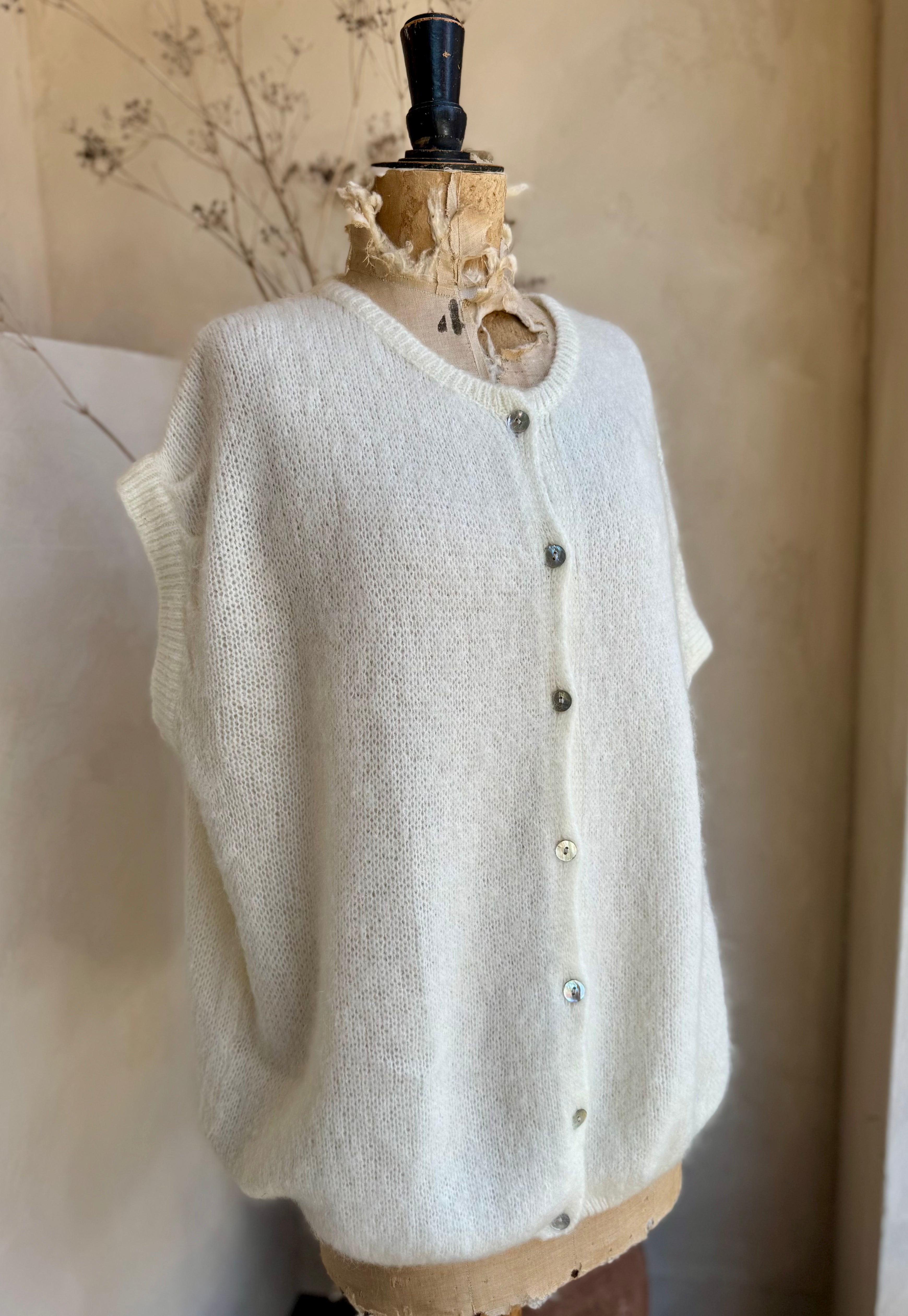 Mohair Longline Pintuck Sleeve Cardigan