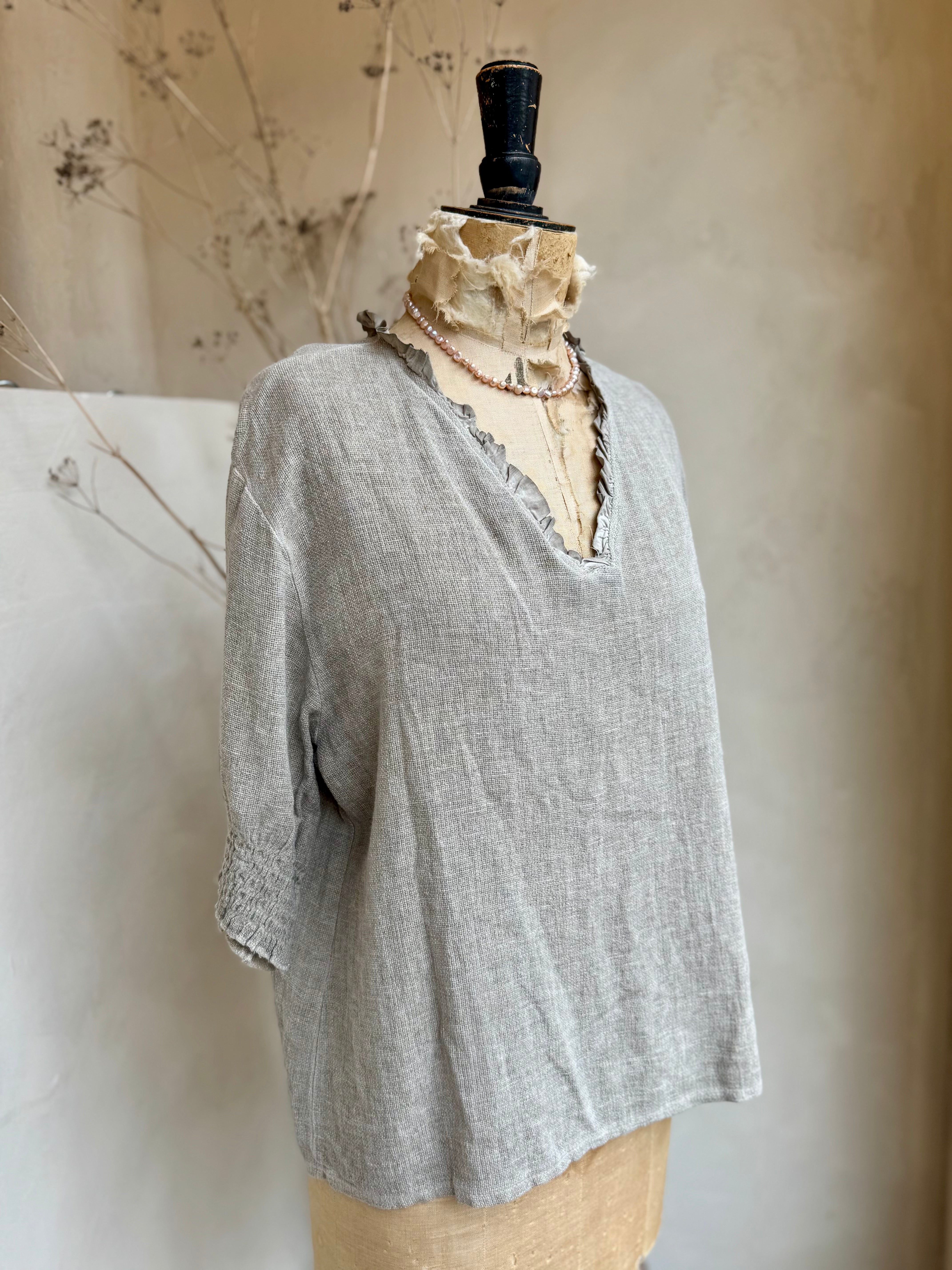 Frill Detail Gauze V-Neck Top