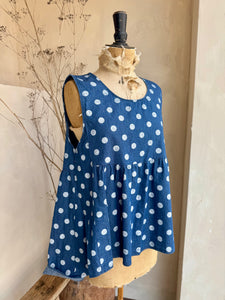 Tiered polka dot sleeveless denim top