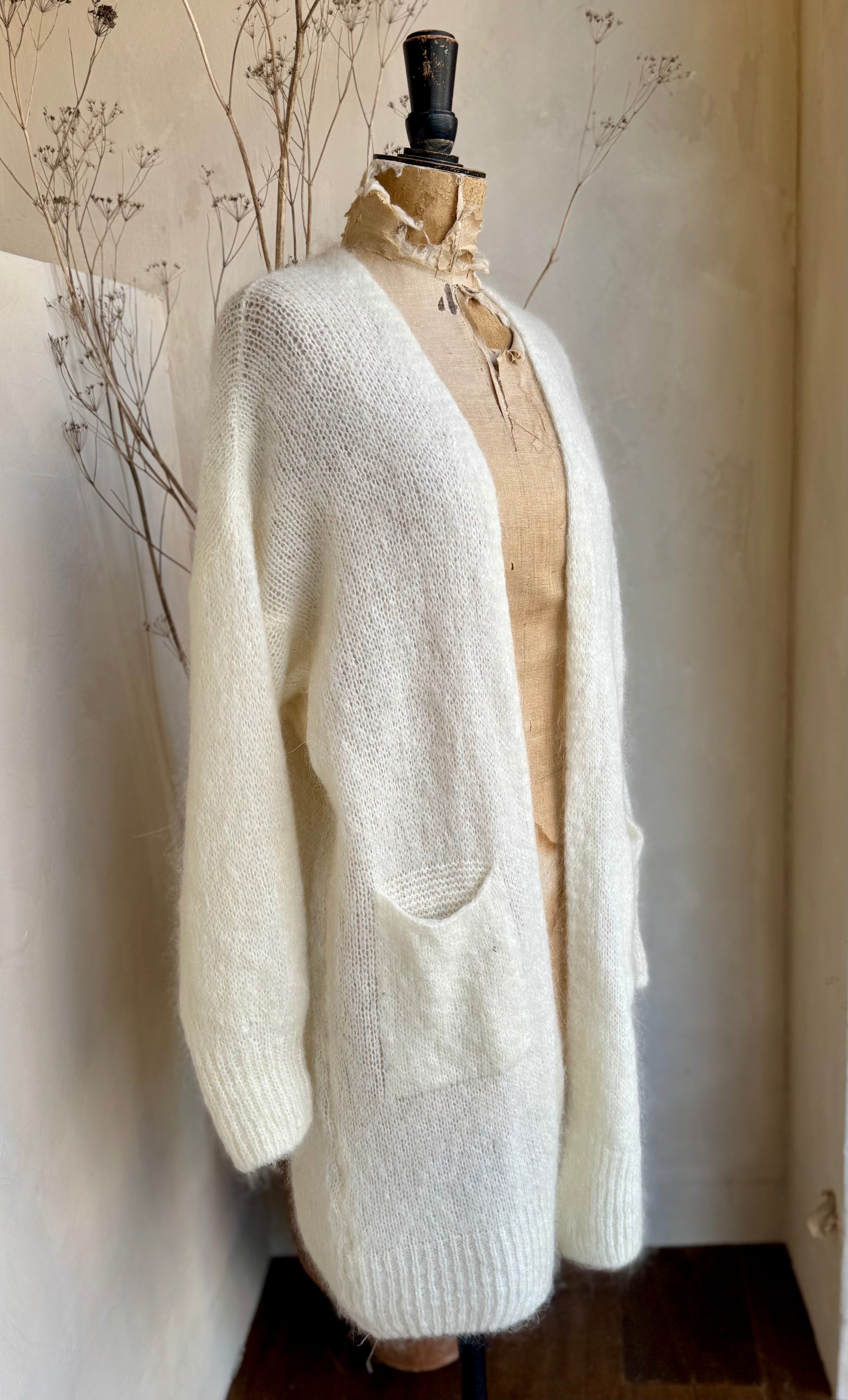 Mohair Longline Open Front Cardigan