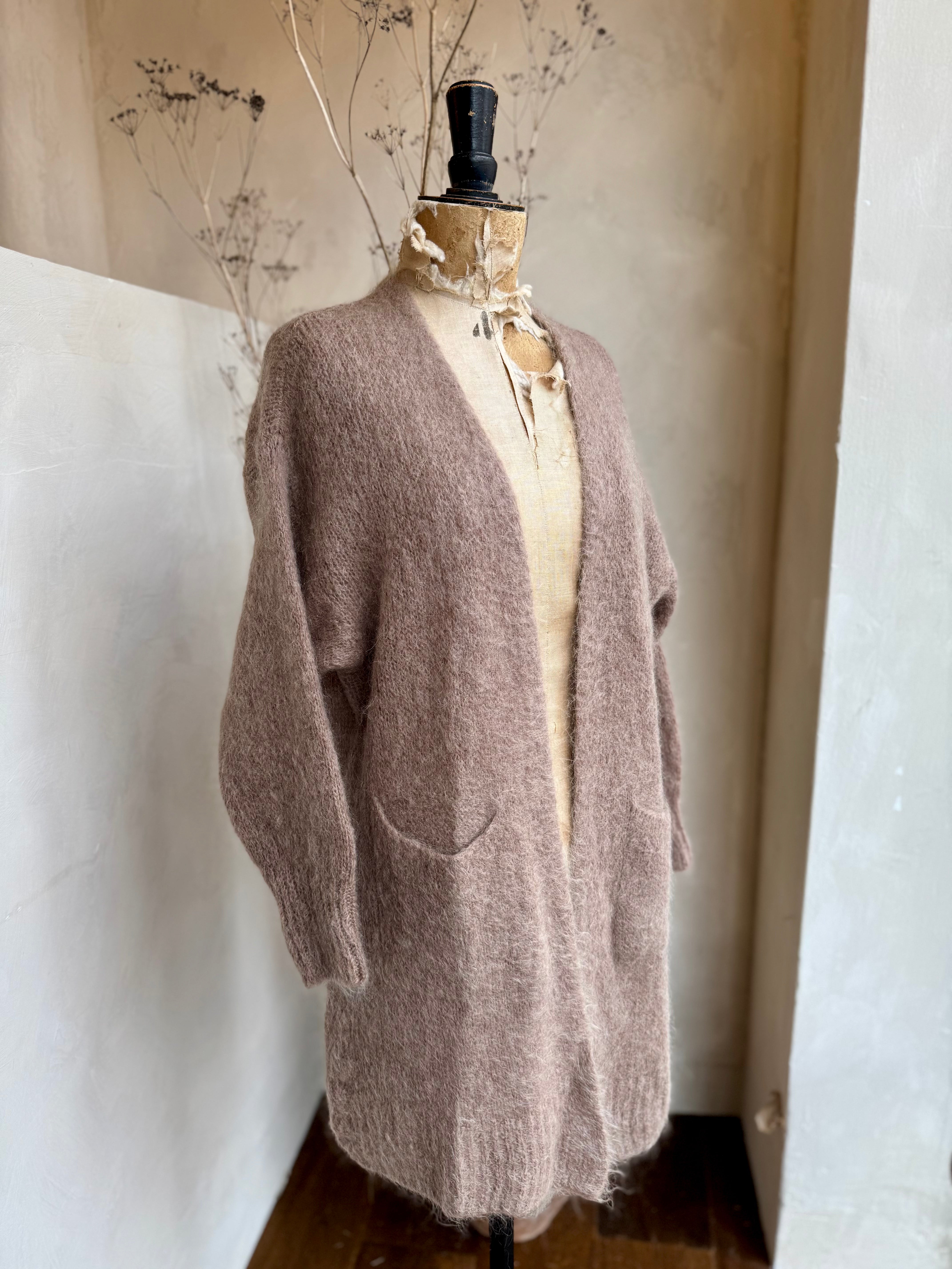 Mohair Longline Open Front Cardigan