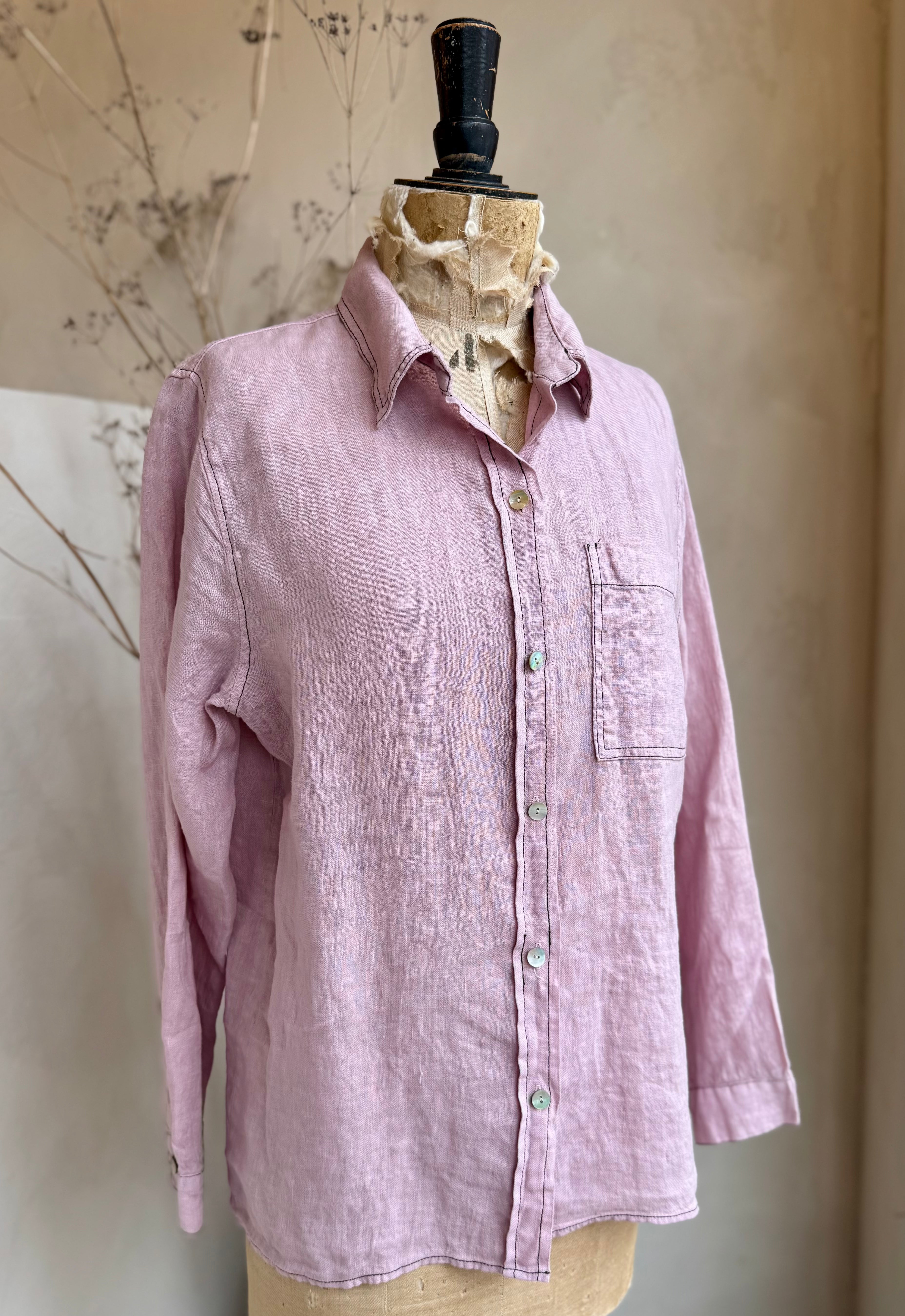 Contrast Stitch Linen Shirt