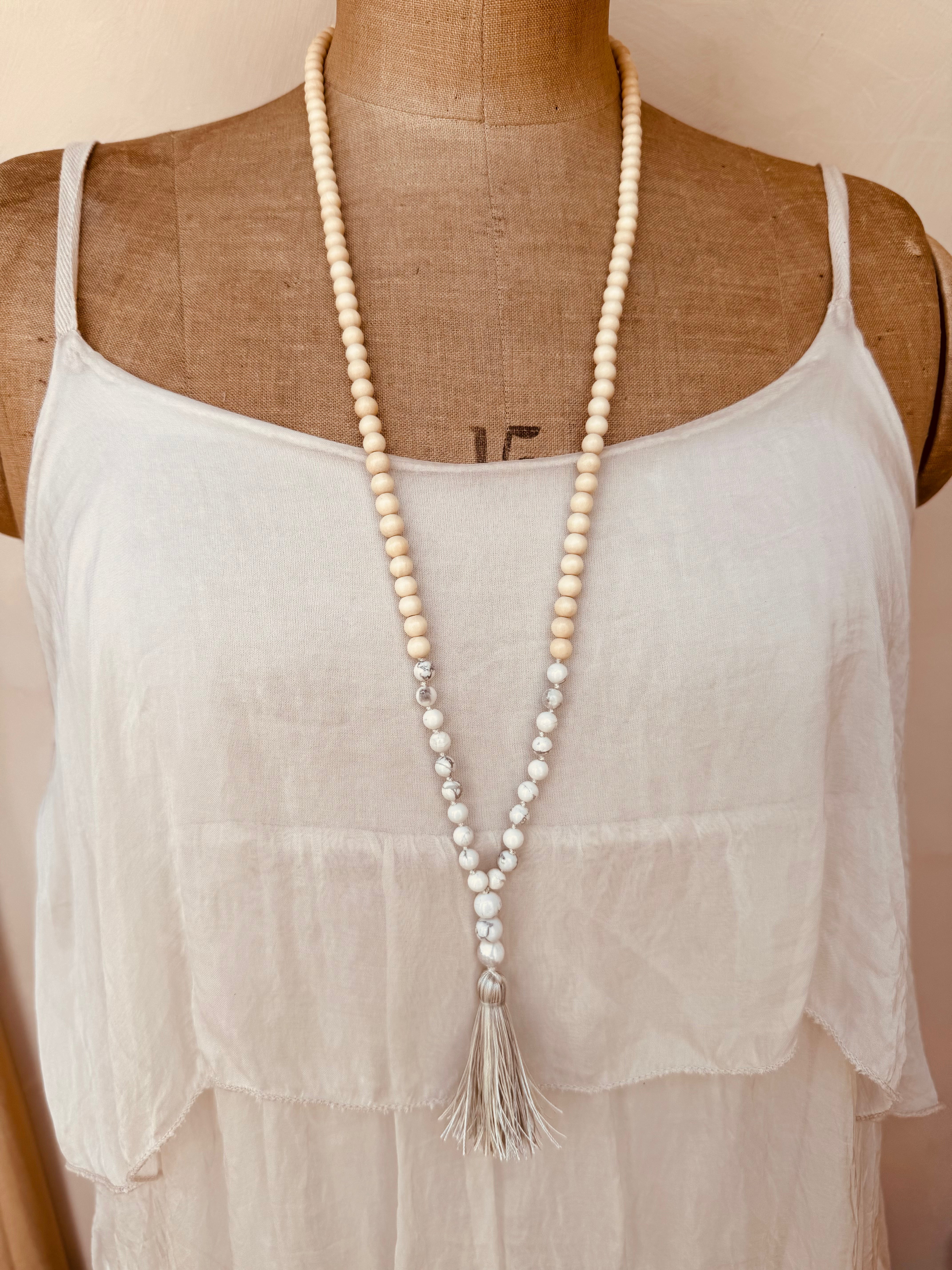 Howlite & Wood Bead Necklace