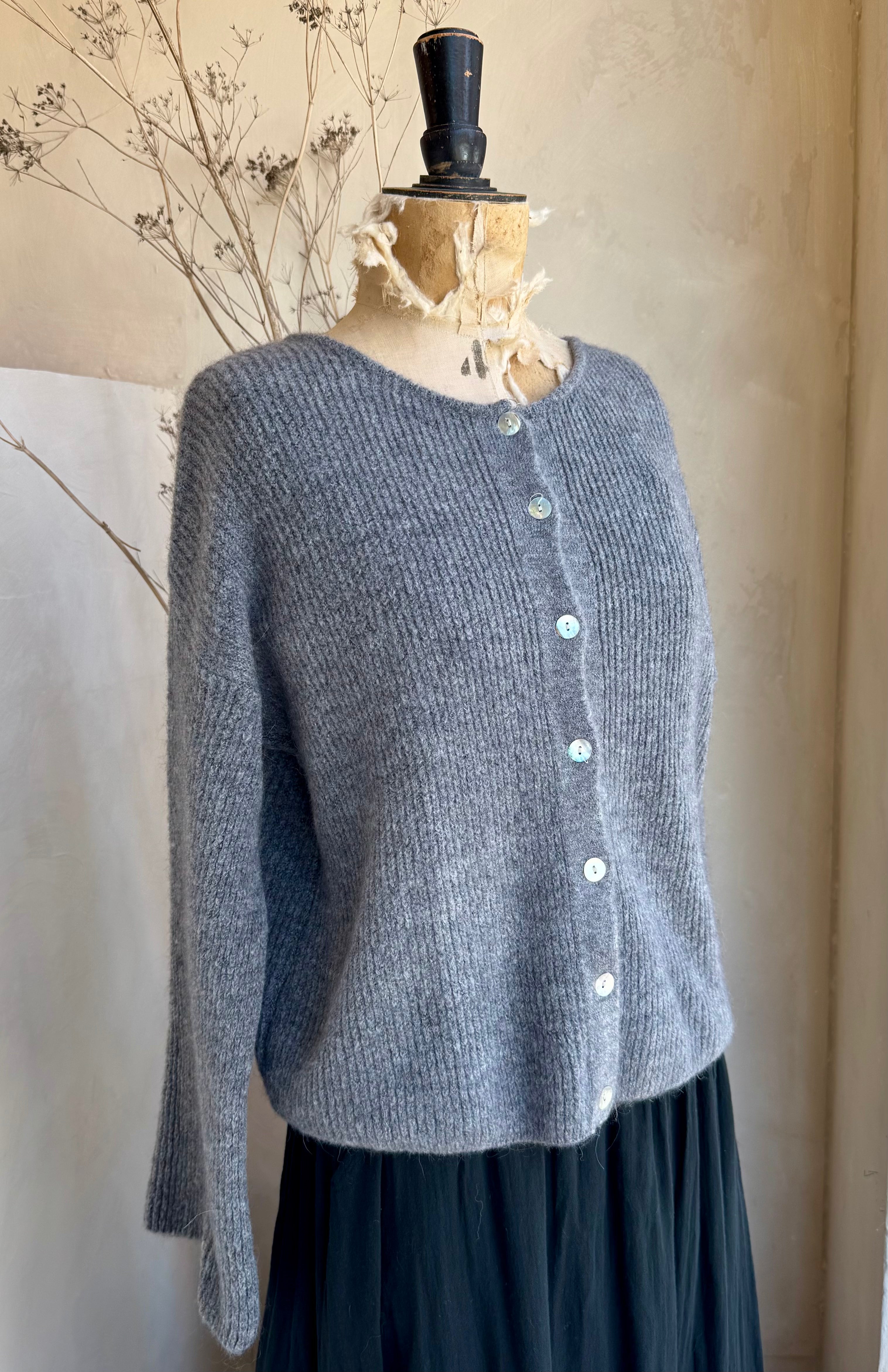 Alpaca Flare Sleeve Ribbed Cardigan