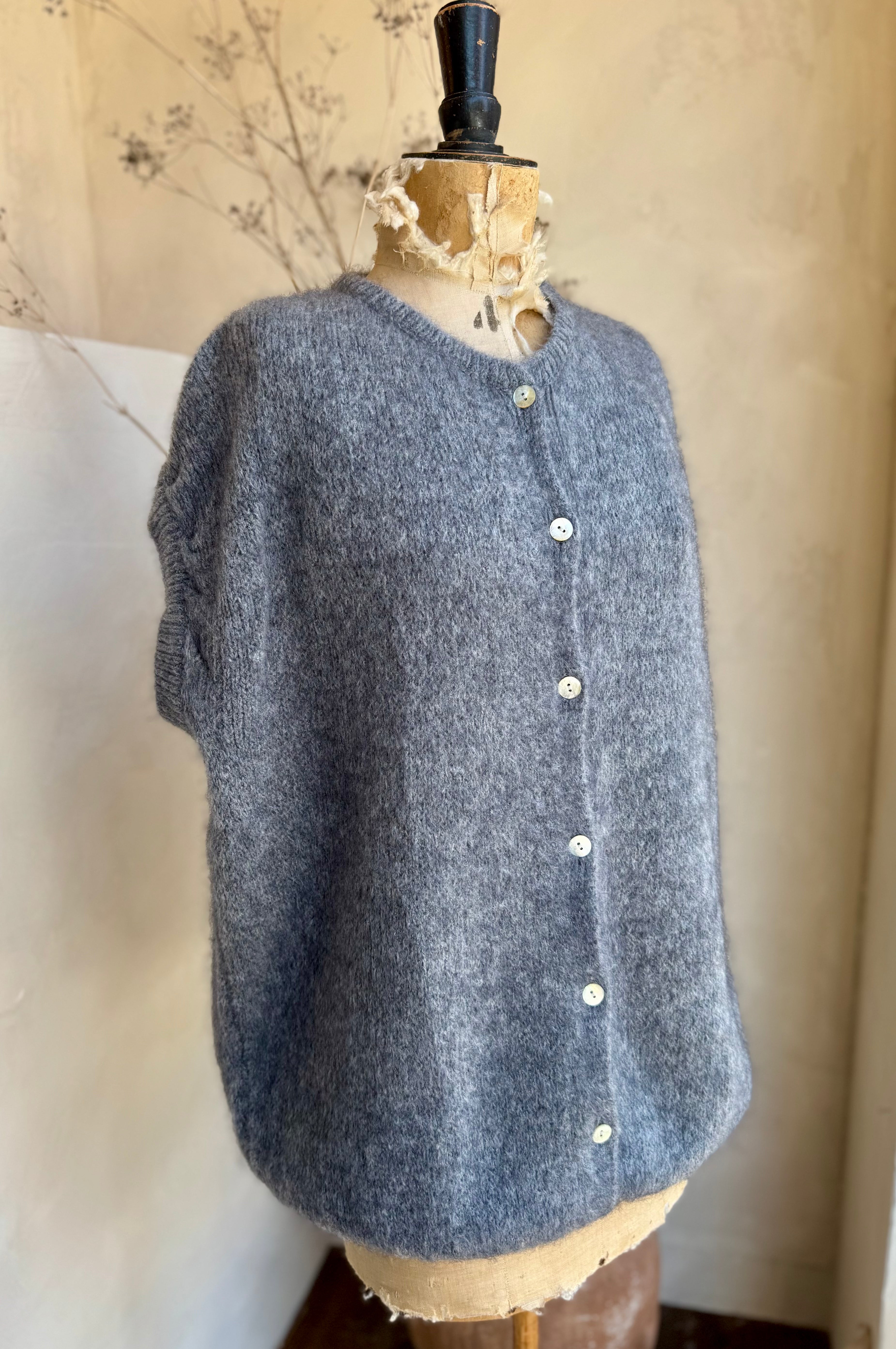 Mohair Longline Pintuck Sleeve Cardigan