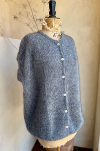 Mohair Longline Pintuck Sleeve Cardigan