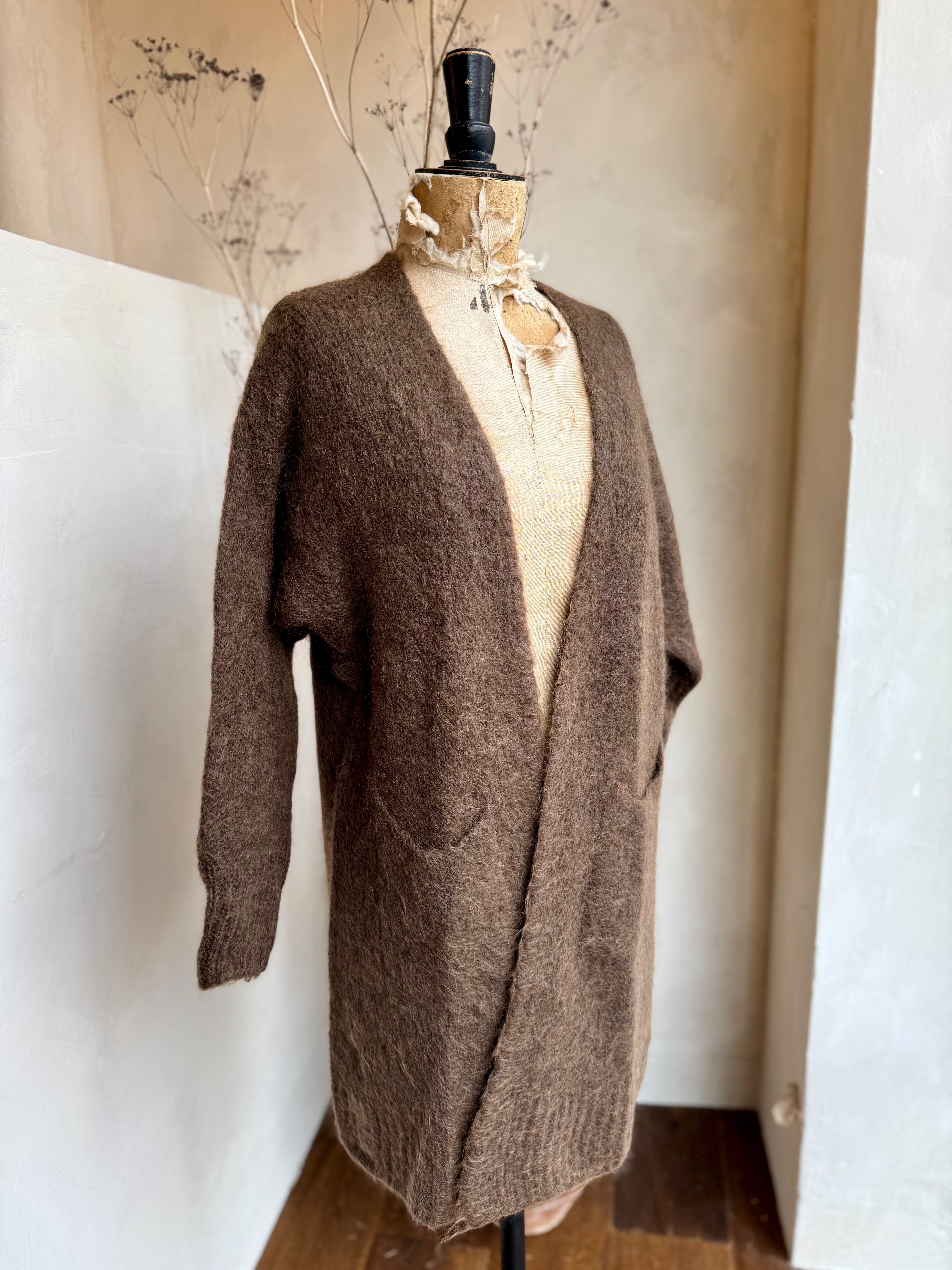 Mohair Longline Open Front Cardigan