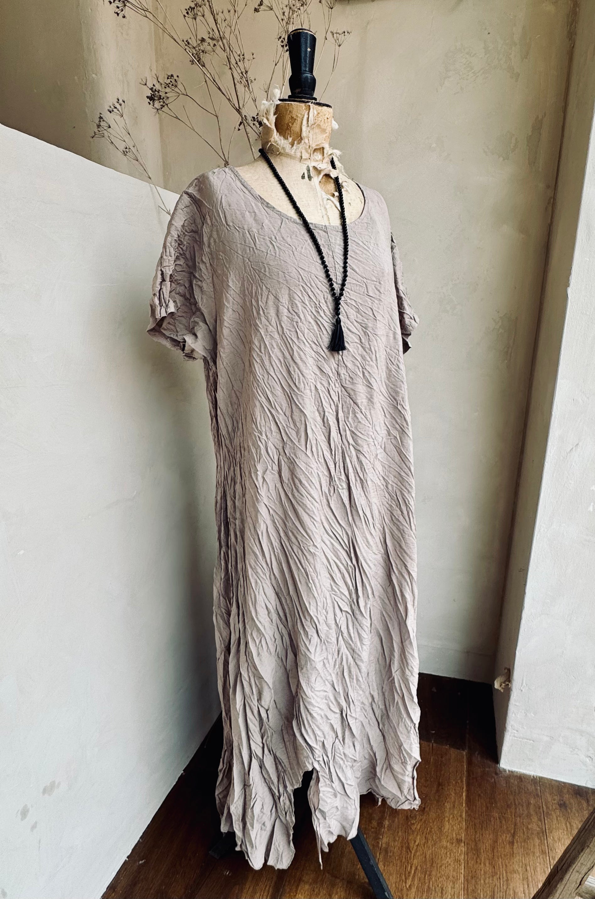 Crushed Asymmetric Maxi Dress
