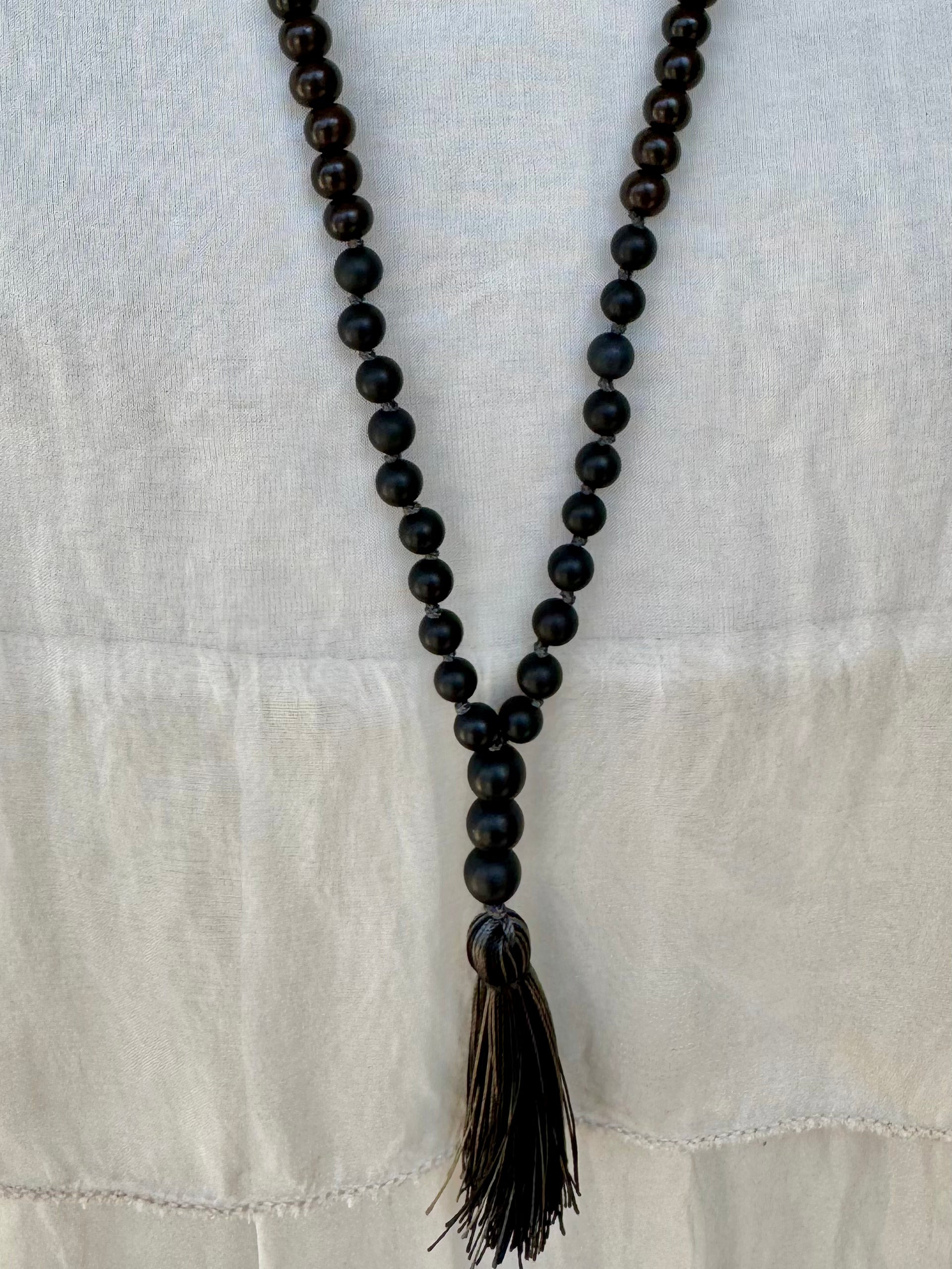 Black Agate & Wood Bead Necklace