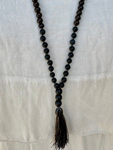 Black Agate & Wood Bead Necklace