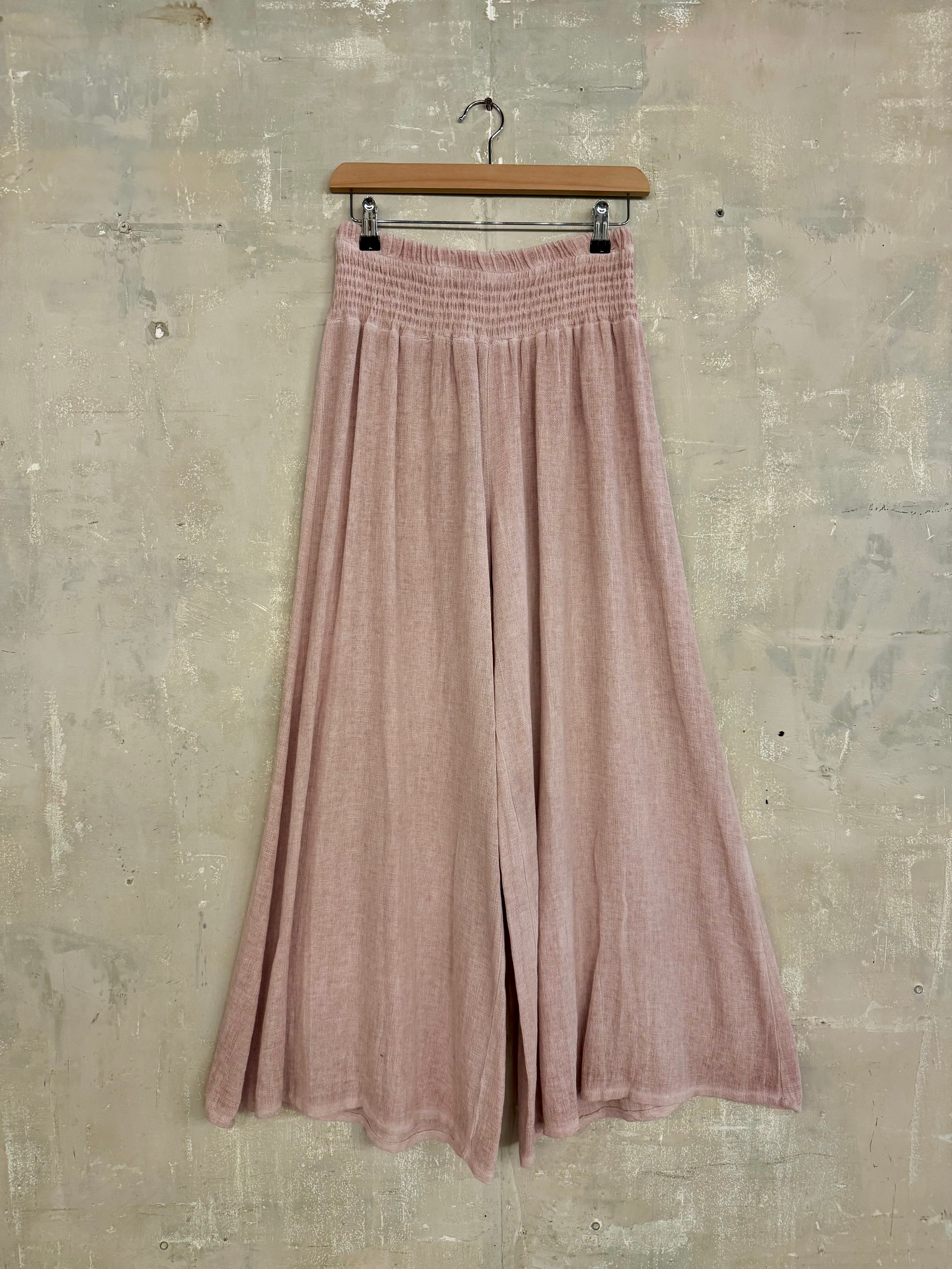 Shirred Waist Wide Leg Gauze Trousers