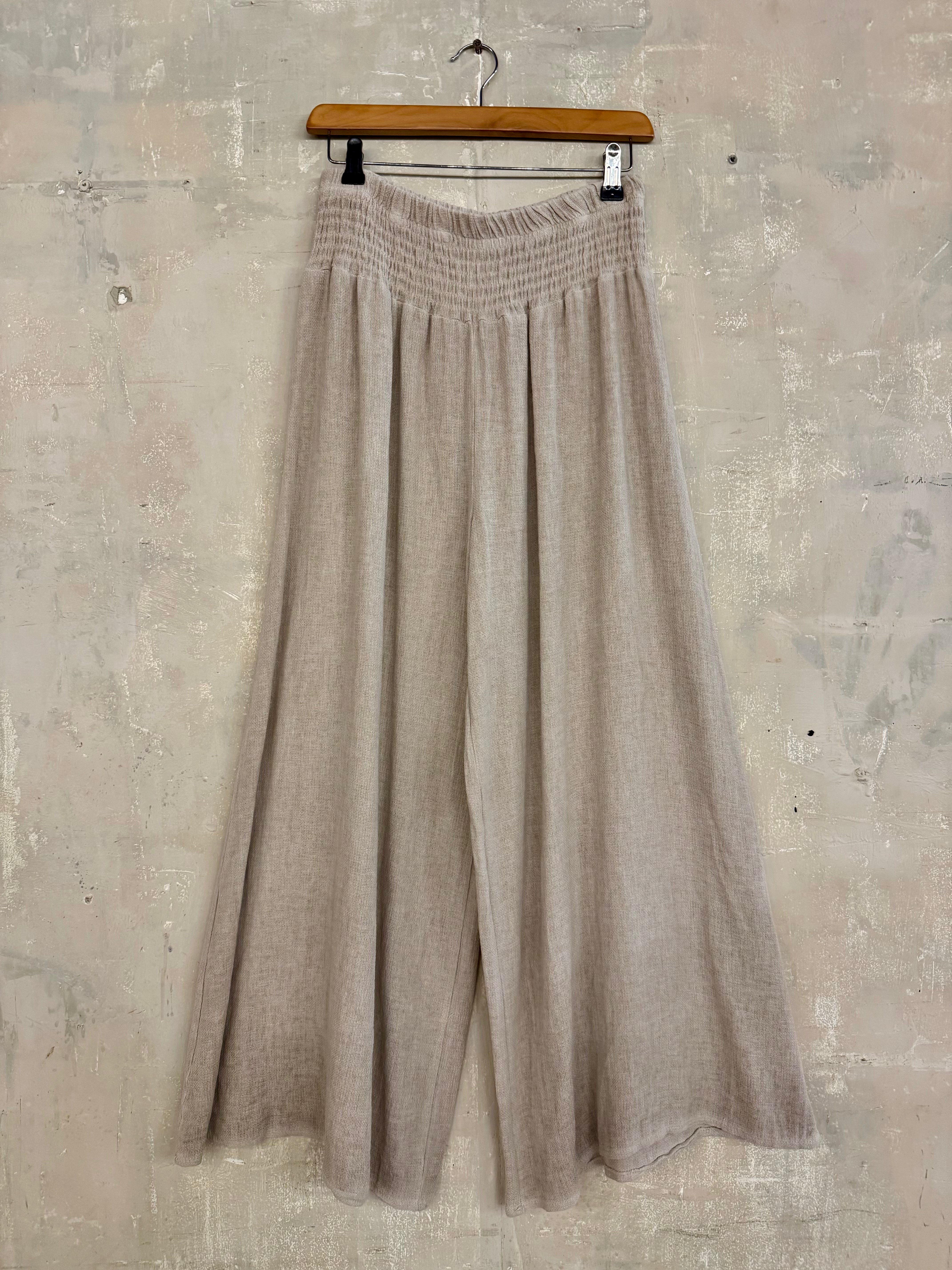 Shirred Waist Wide Leg Gauze Trousers