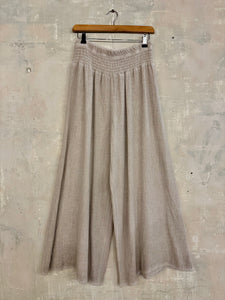 Shirred Waist Wide Leg Gauze Trousers
