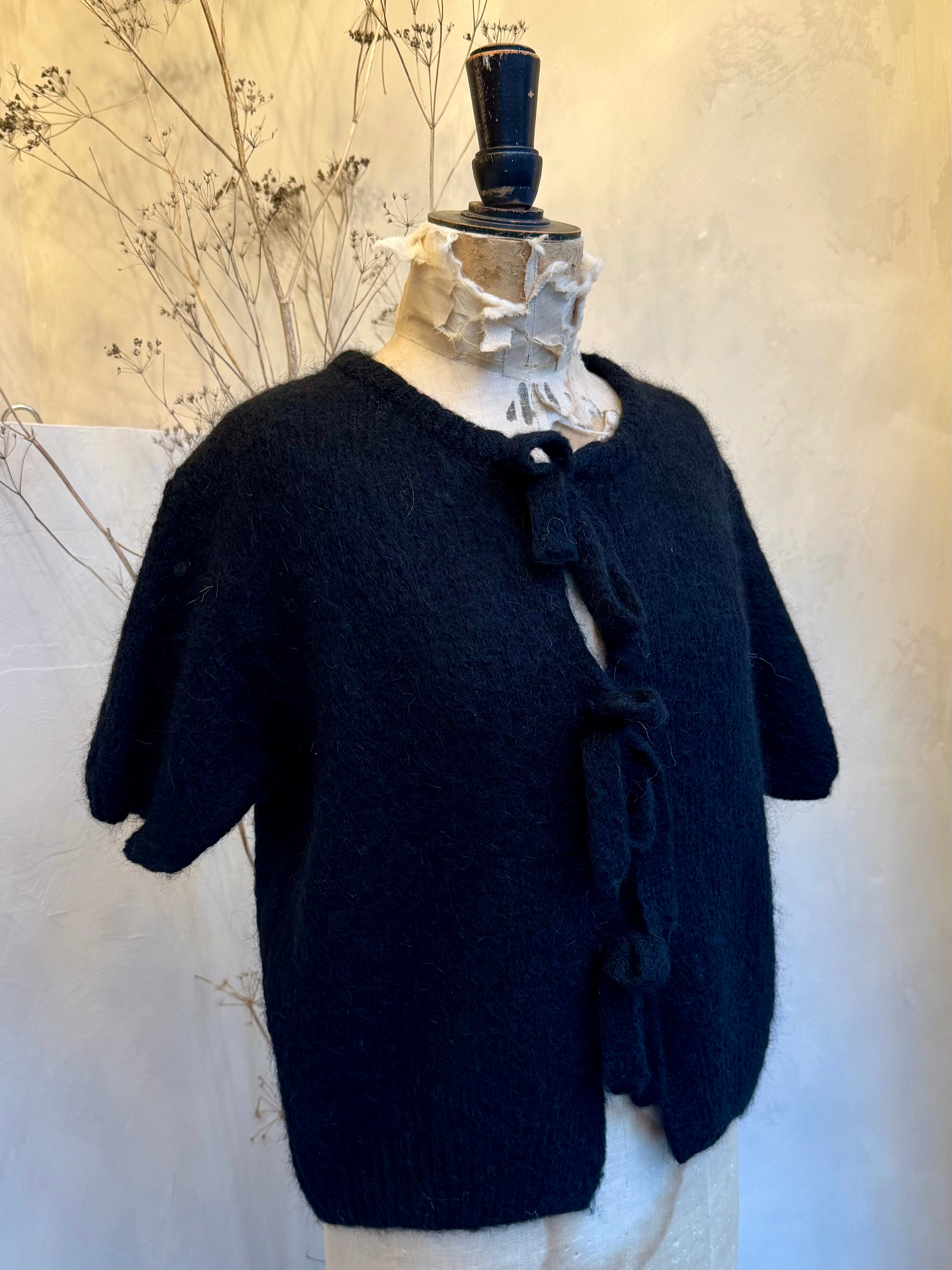 Tie front crop mohair cardigan