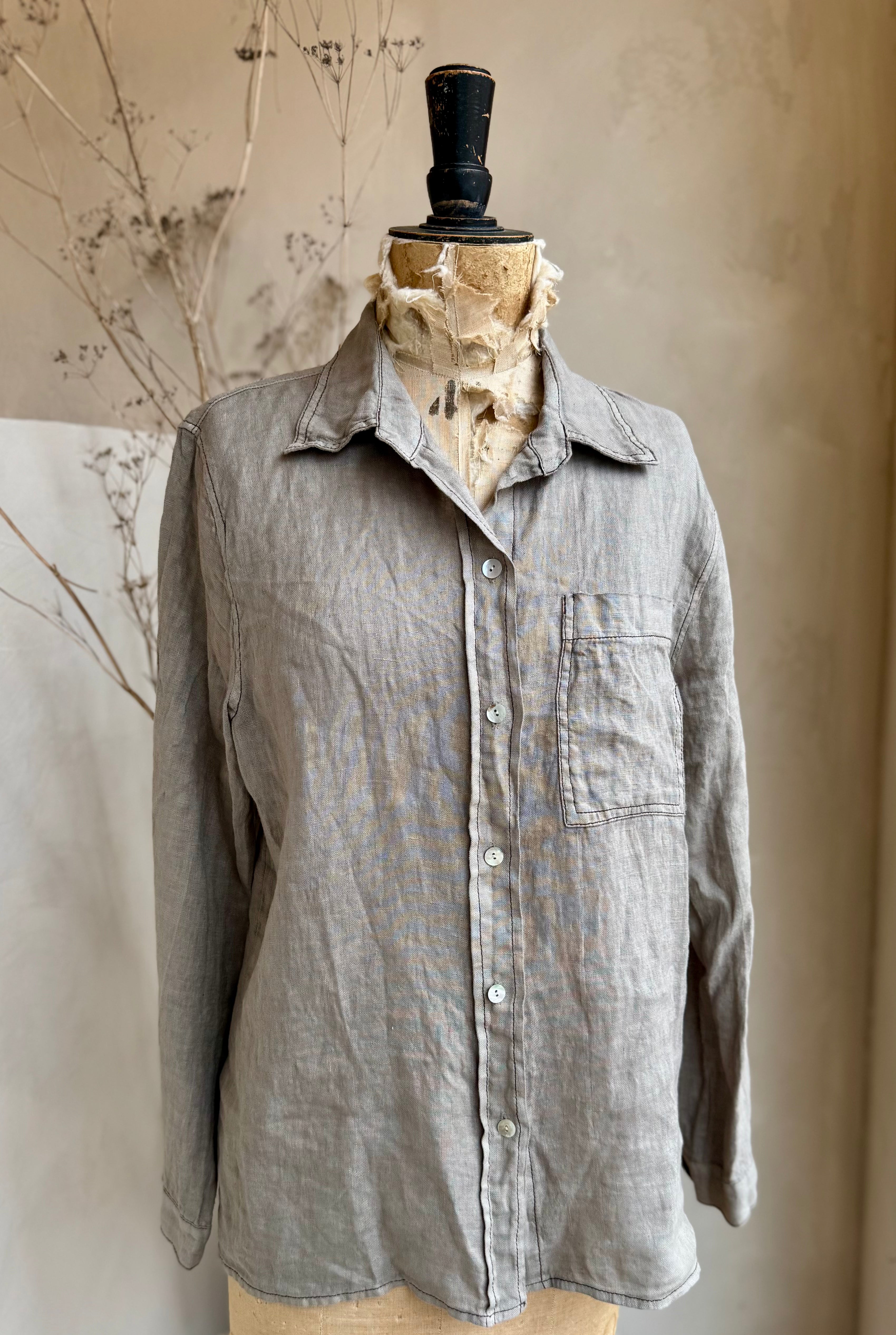 Contrast Stitch Linen Shirt
