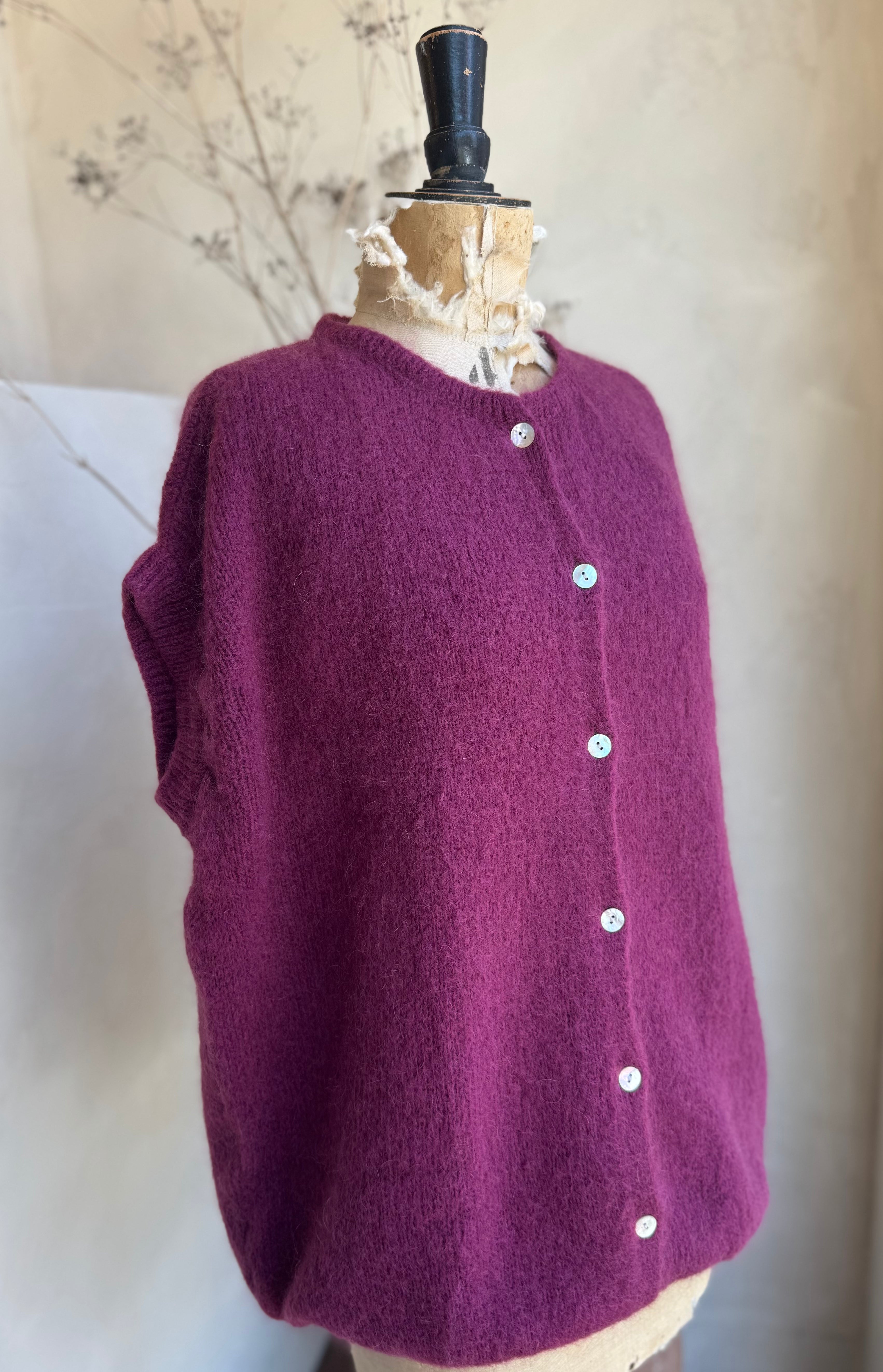 Mohair Longline Pintuck Sleeve Cardigan