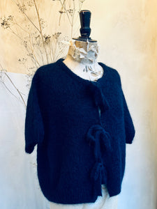 Tie front crop mohair cardigan