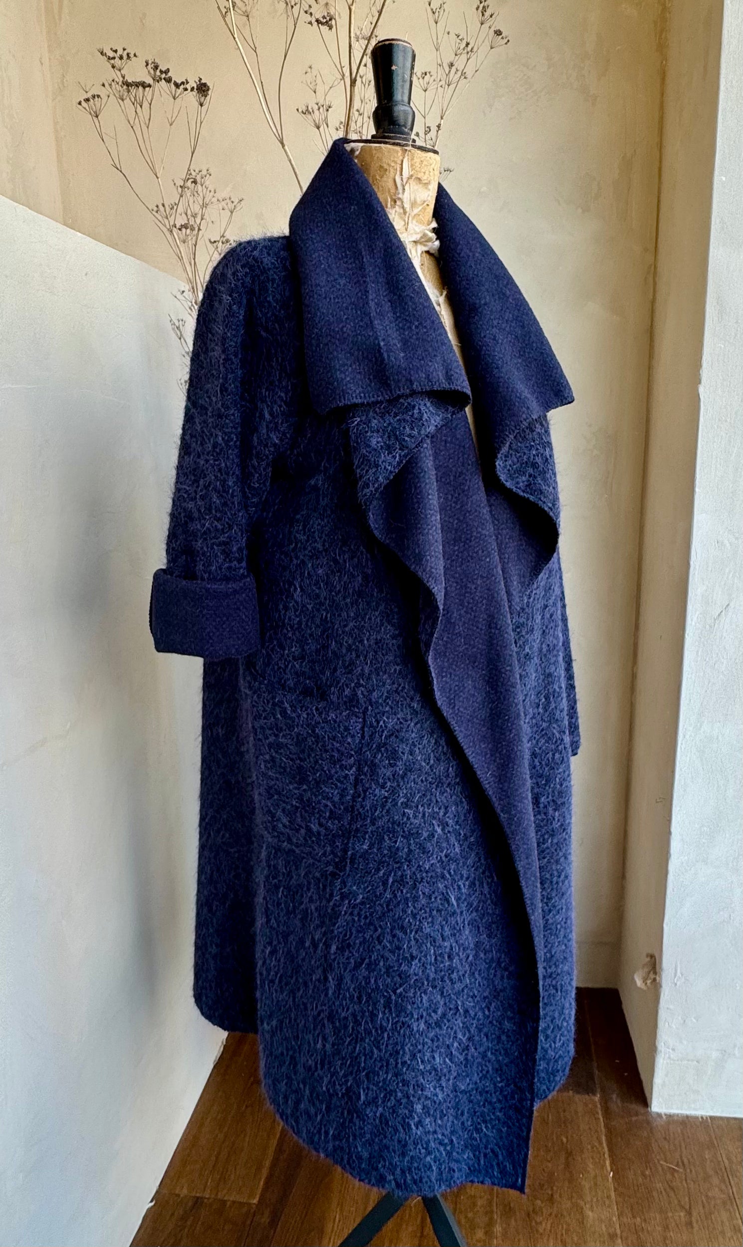Boiled Wool Lapel Collar Longline Coat
