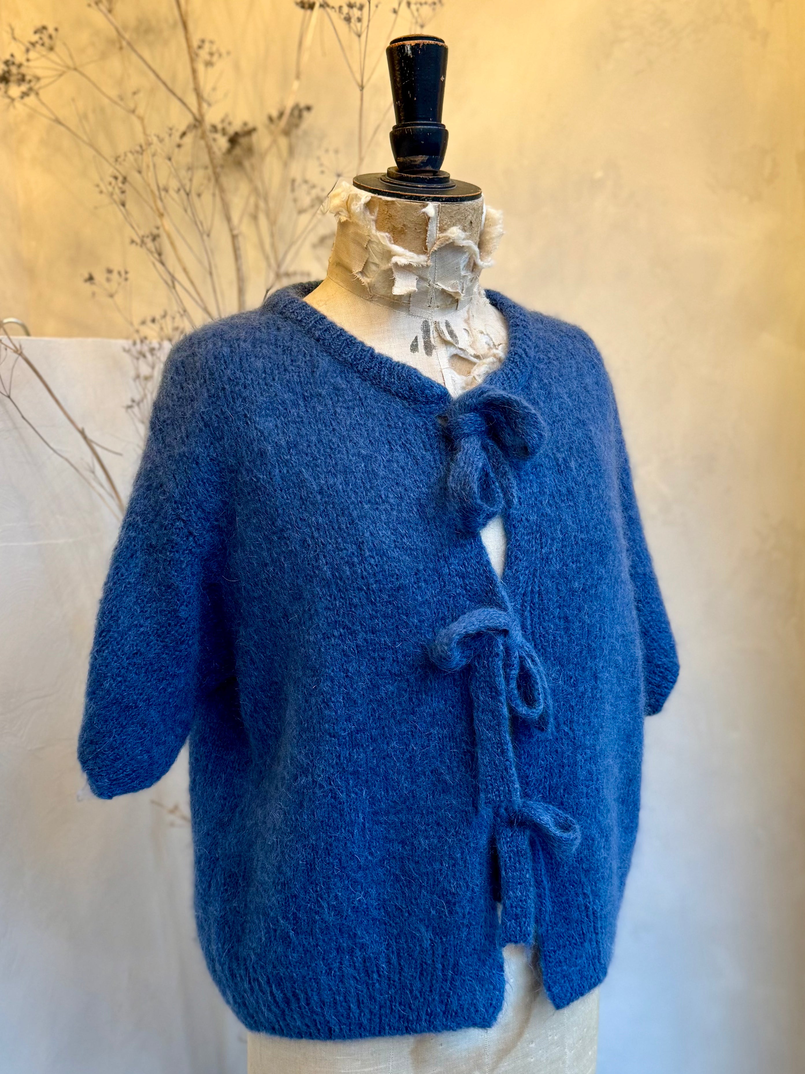 Tie front crop mohair cardigan