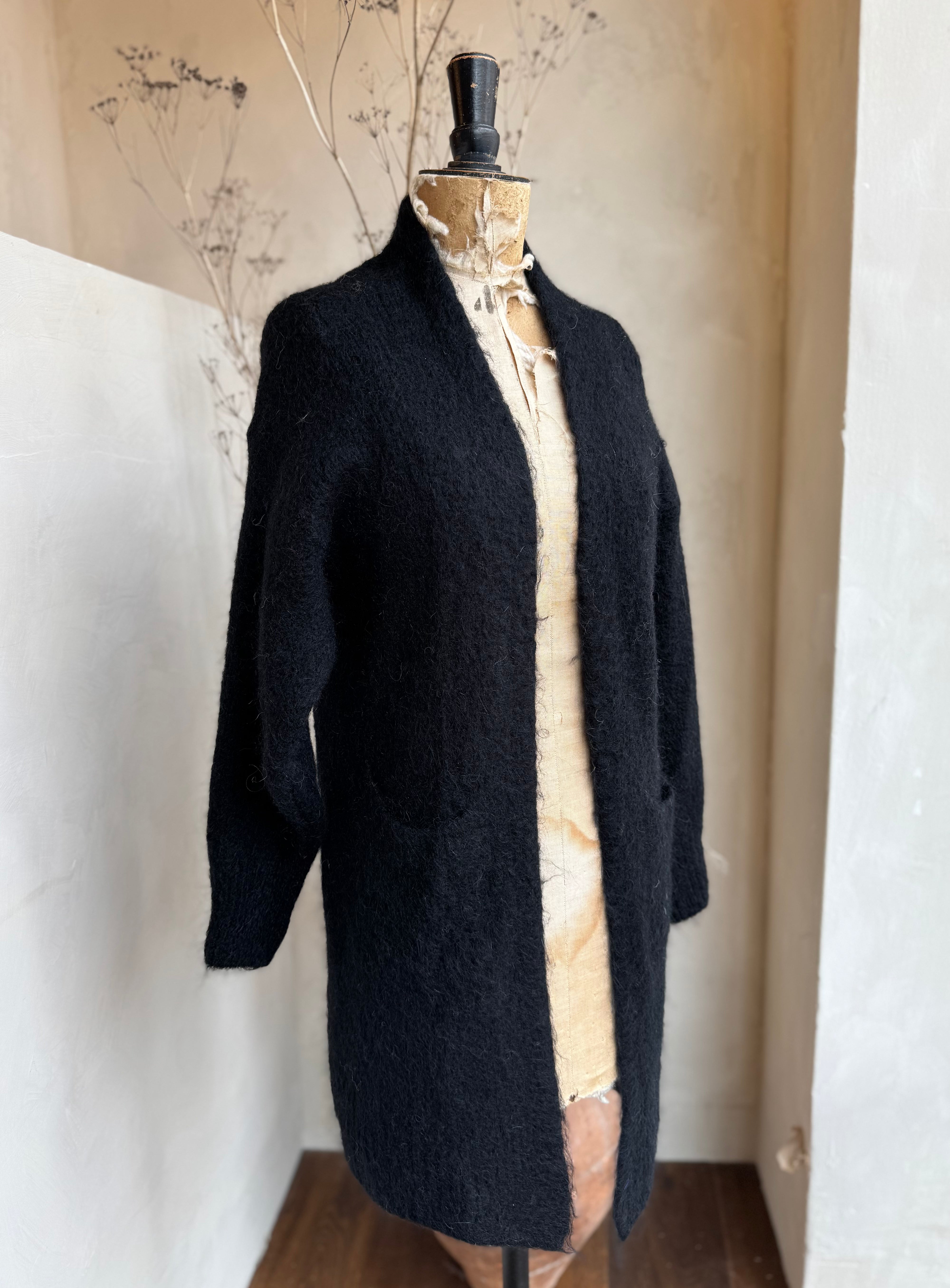 Mohair Longline Open Front Cardigan