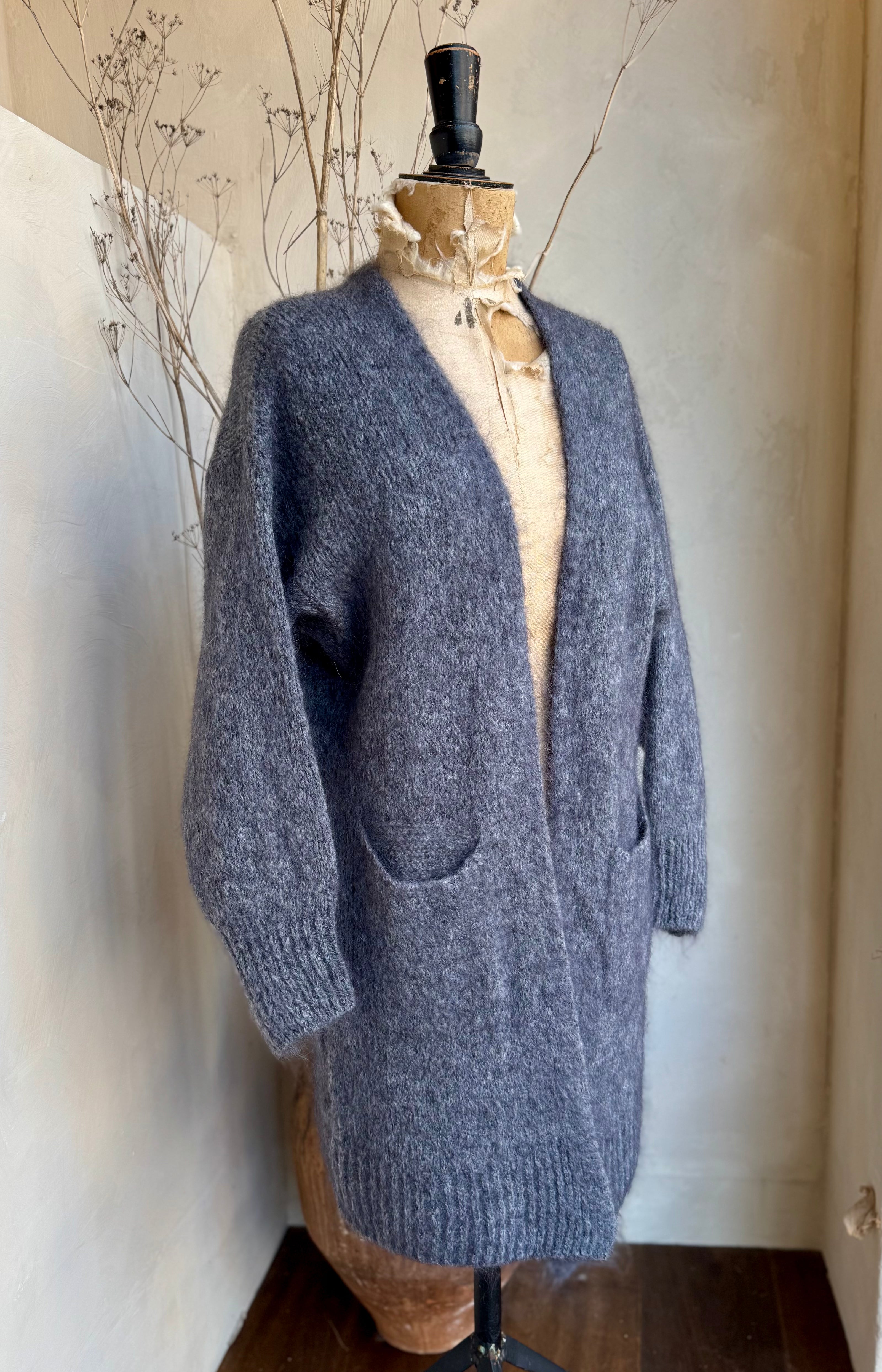 Mohair Longline Open Front Cardigan