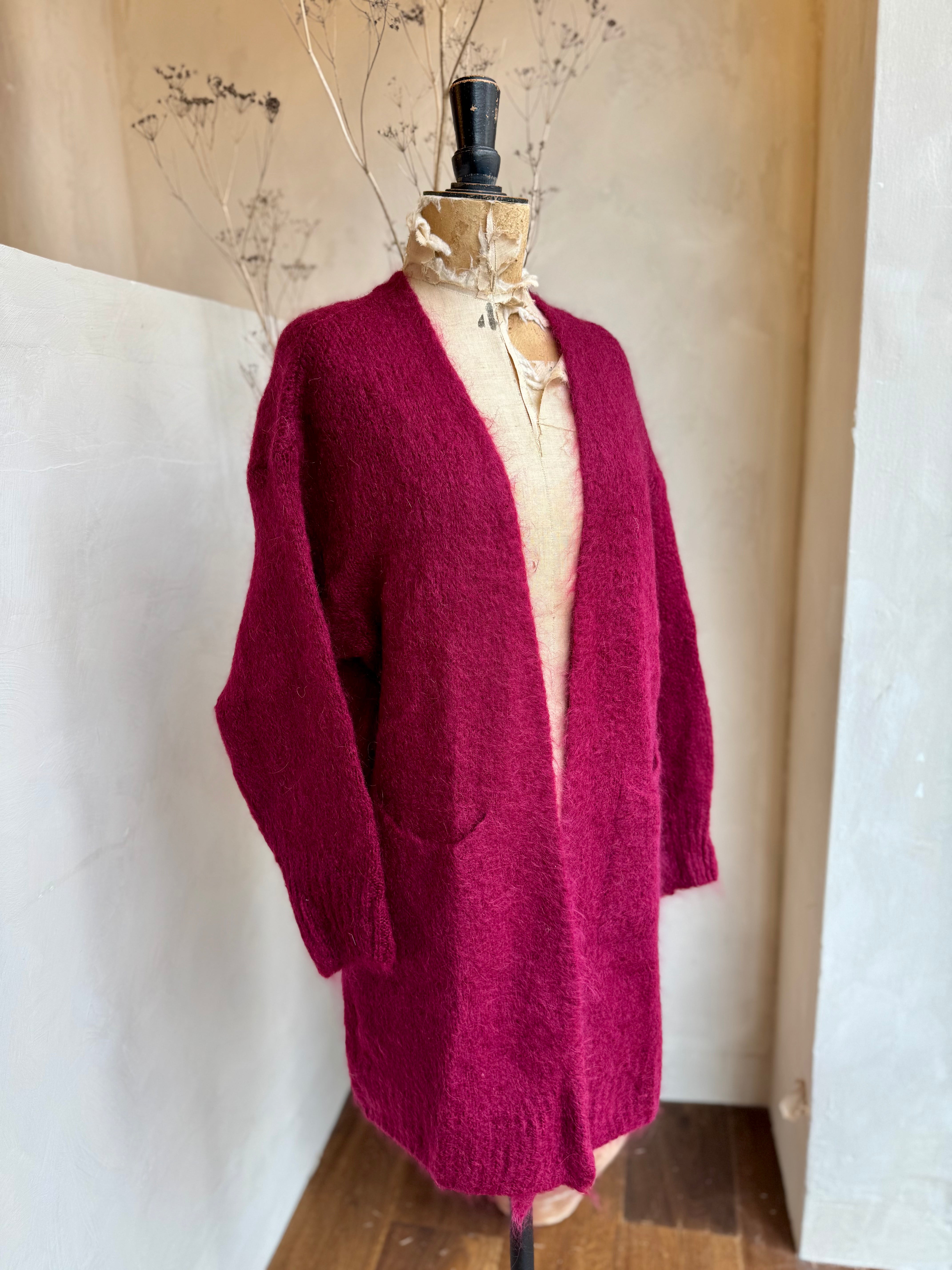 Mohair Longline Open Front Cardigan