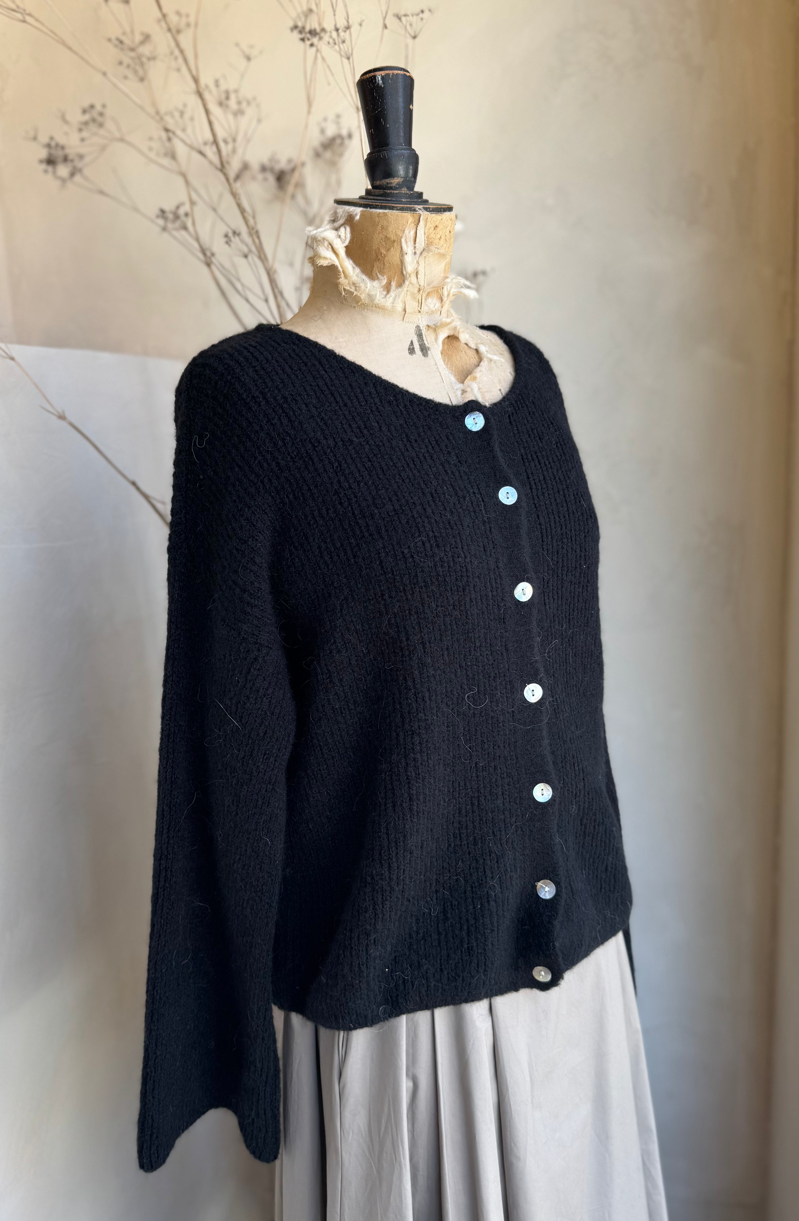 Alpaca Flare Sleeve Ribbed Cardigan
