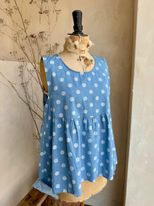 Tiered polka dot sleeveless denim top