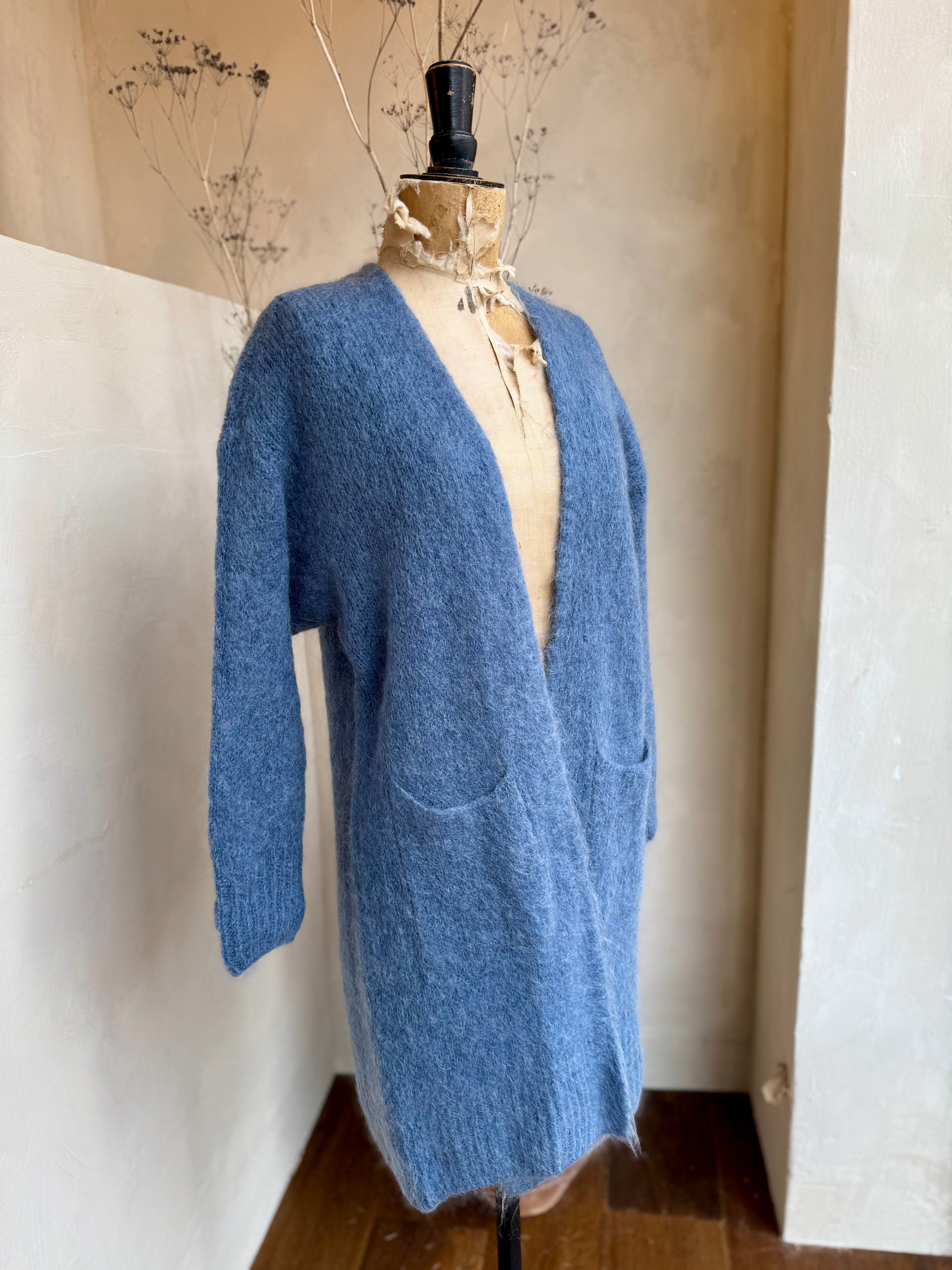 Mohair Longline Open Front Cardigan