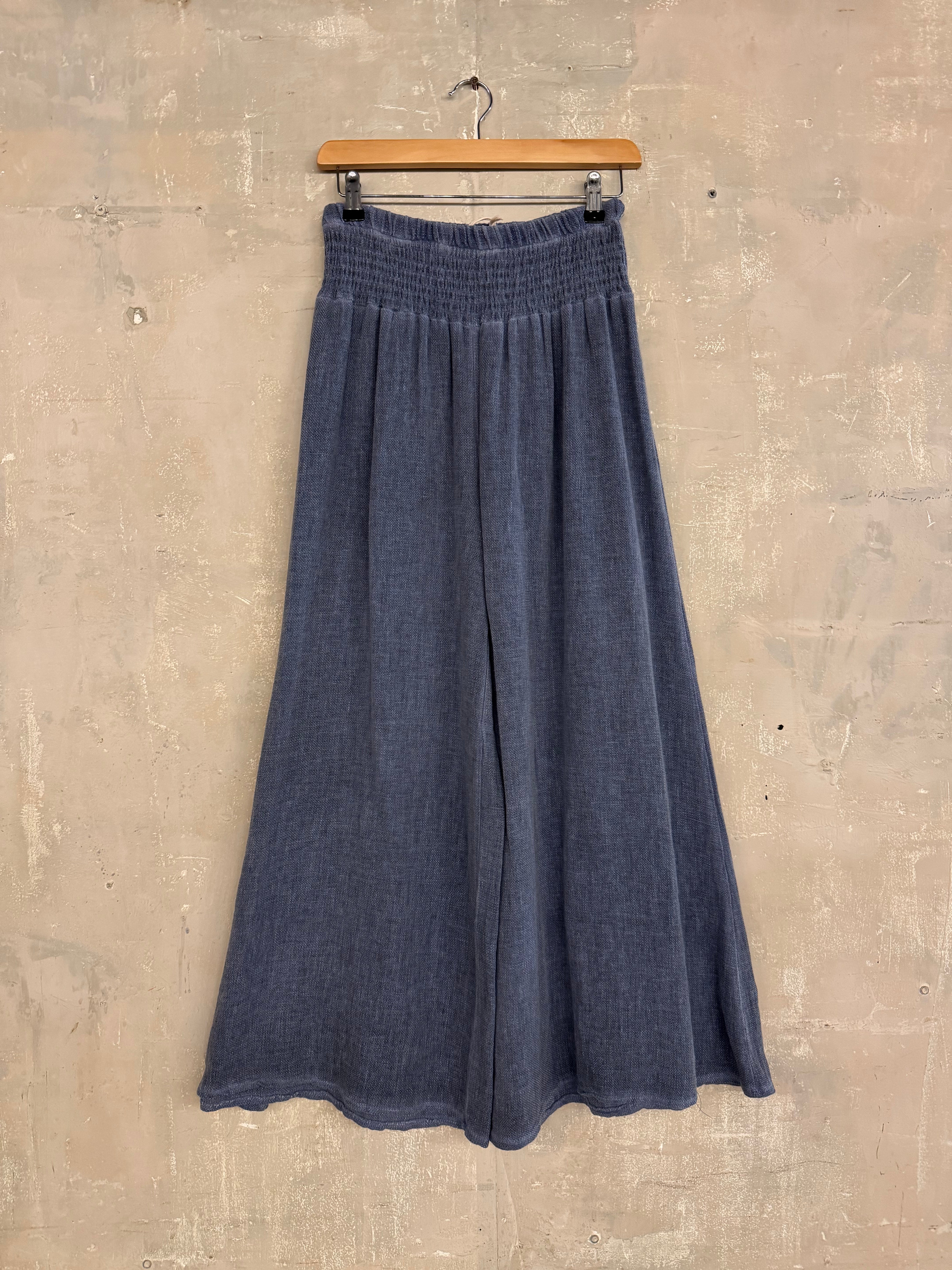 Shirred Waist Wide Leg Gauze Trousers